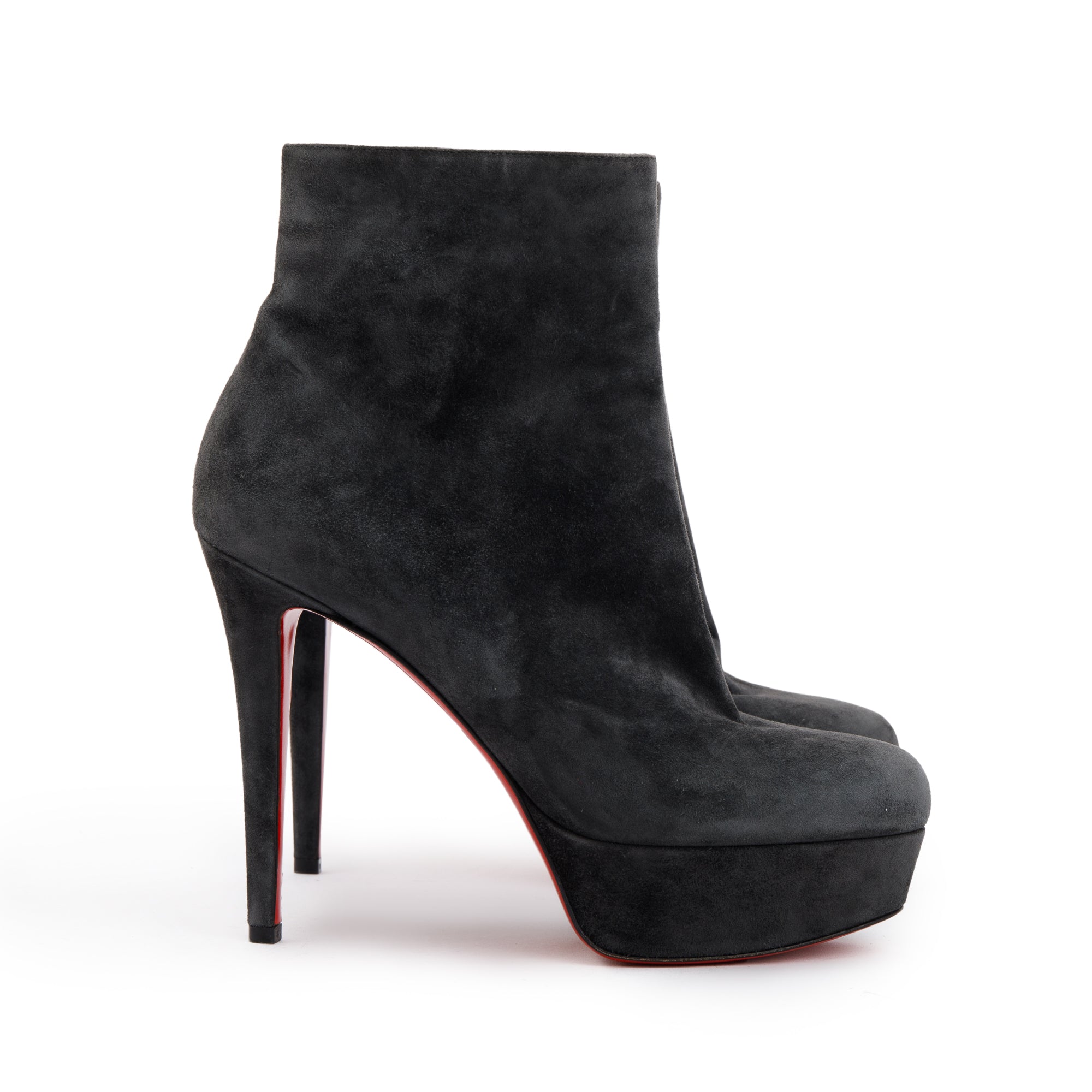 Christian Louboutin Grey Suede Platform Bianca Ankle Boots, Size 38