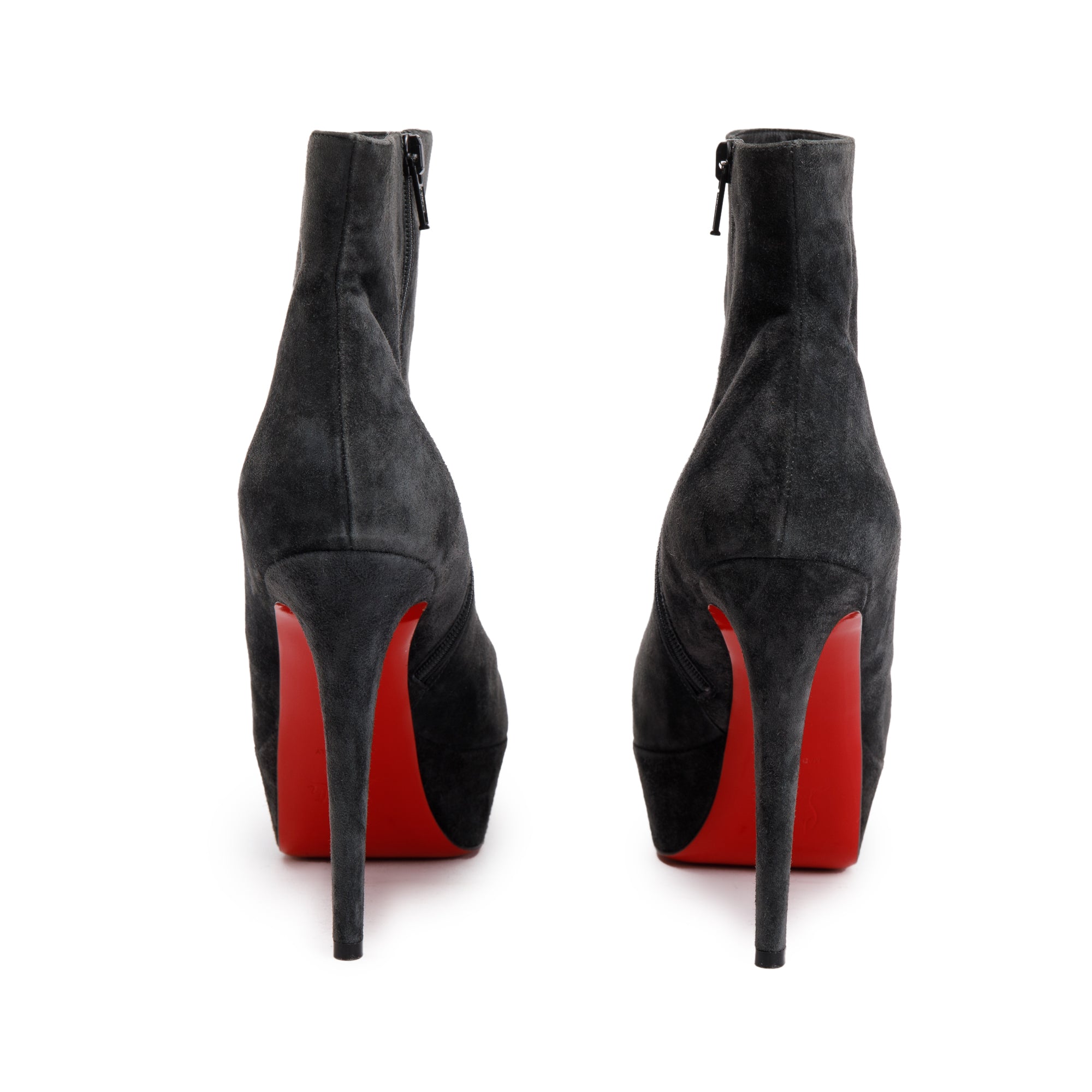 Christian Louboutin Grey Suede Platform Bianca Ankle Boots, Size 38