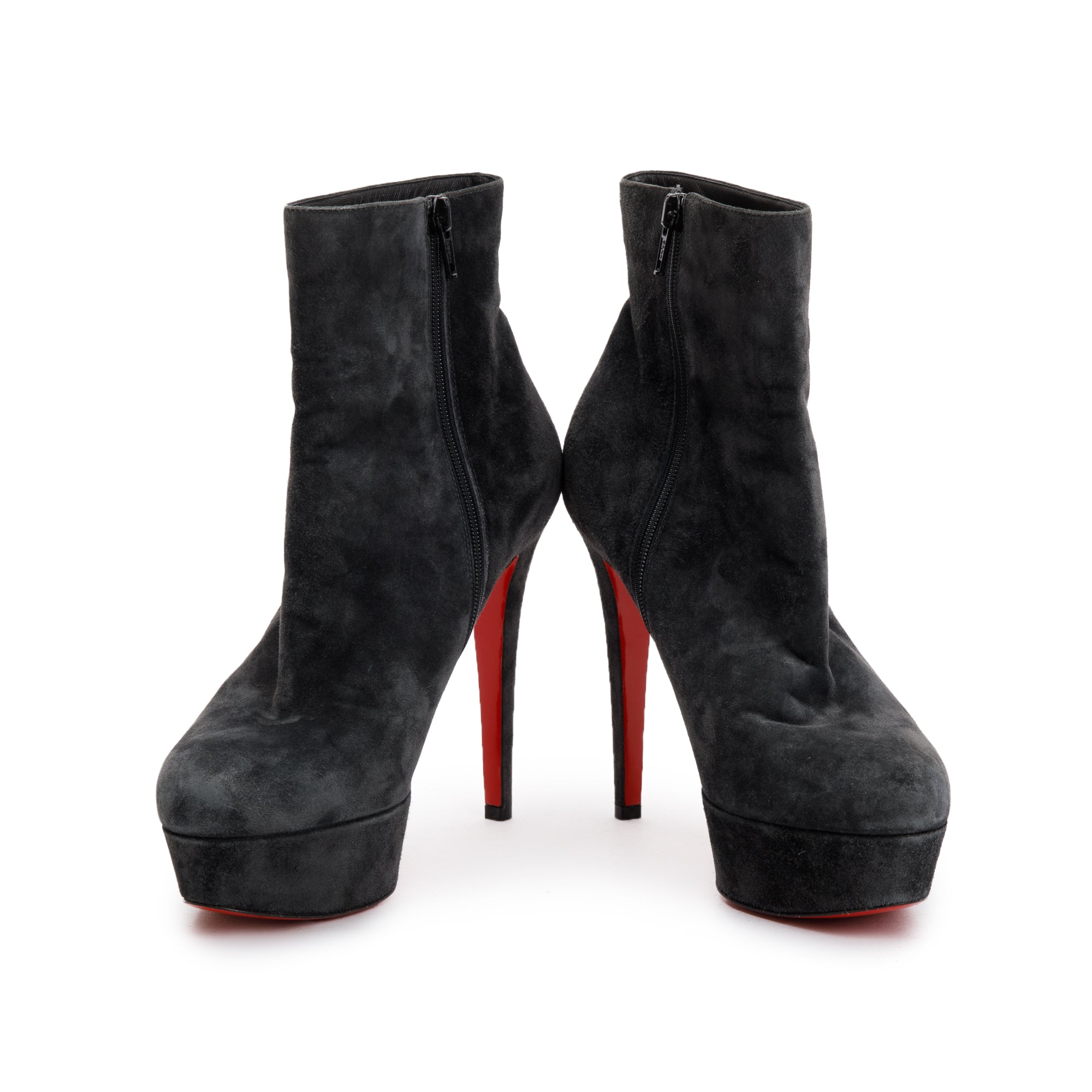 Christian Louboutin Grey Suede Platform Bianca Ankle Boots, Size 38