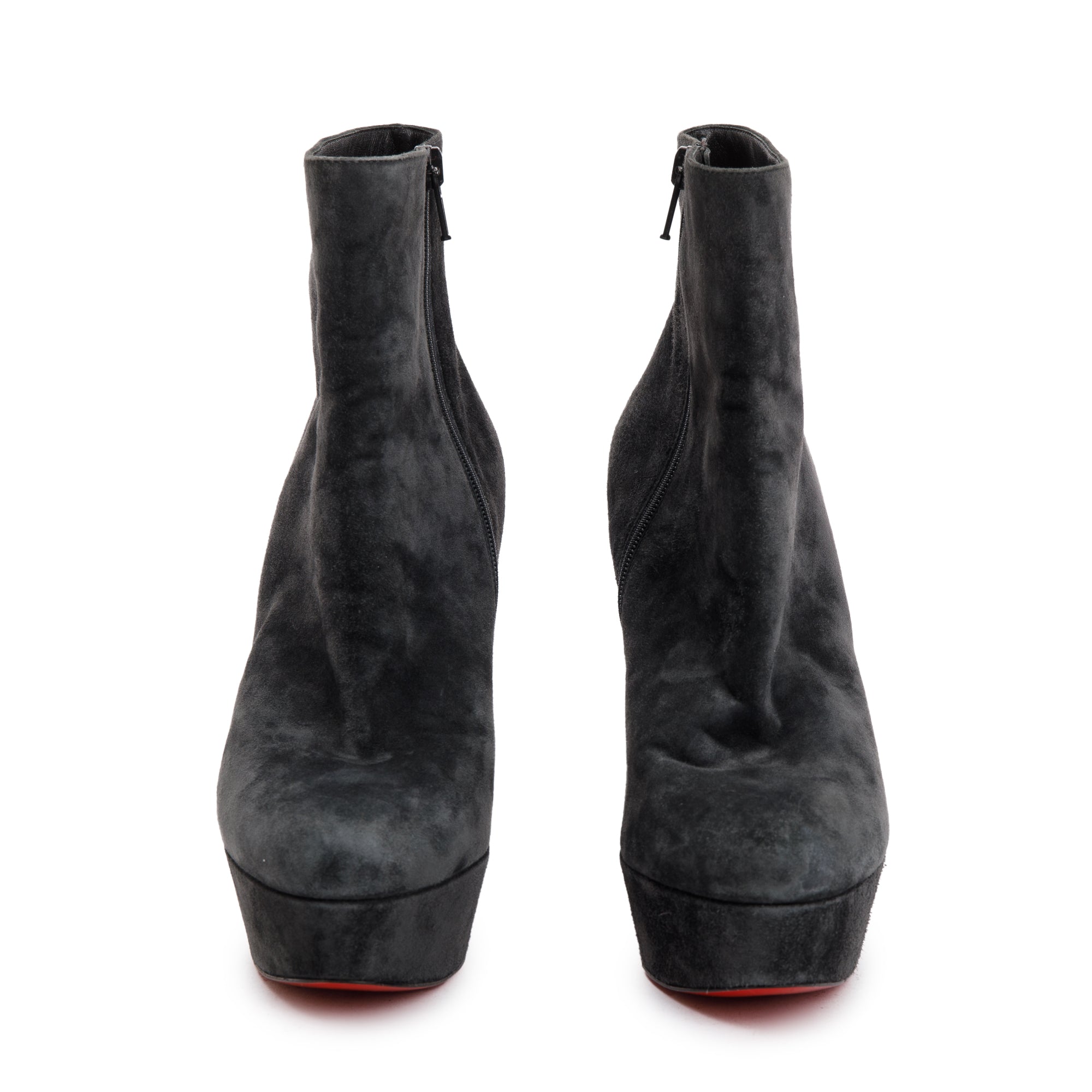 Christian Louboutin Grey Suede Platform Bianca Ankle Boots, Size 38