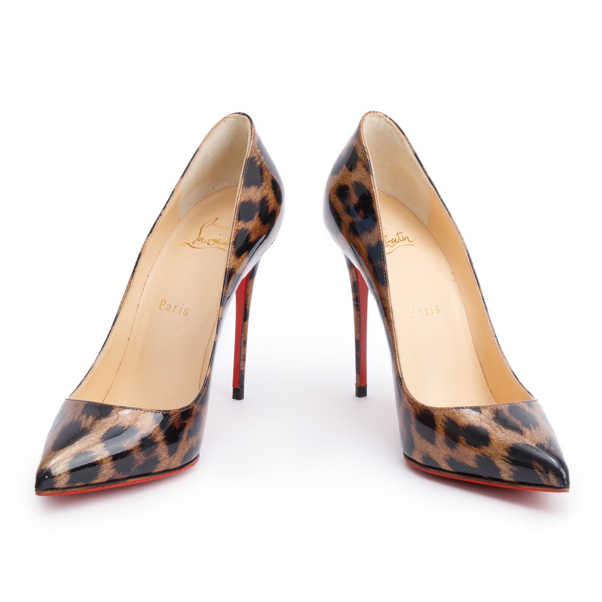 Christian Louboutin Leopard Print Patent Leather So Kate 120 Pumps, Size 38.5