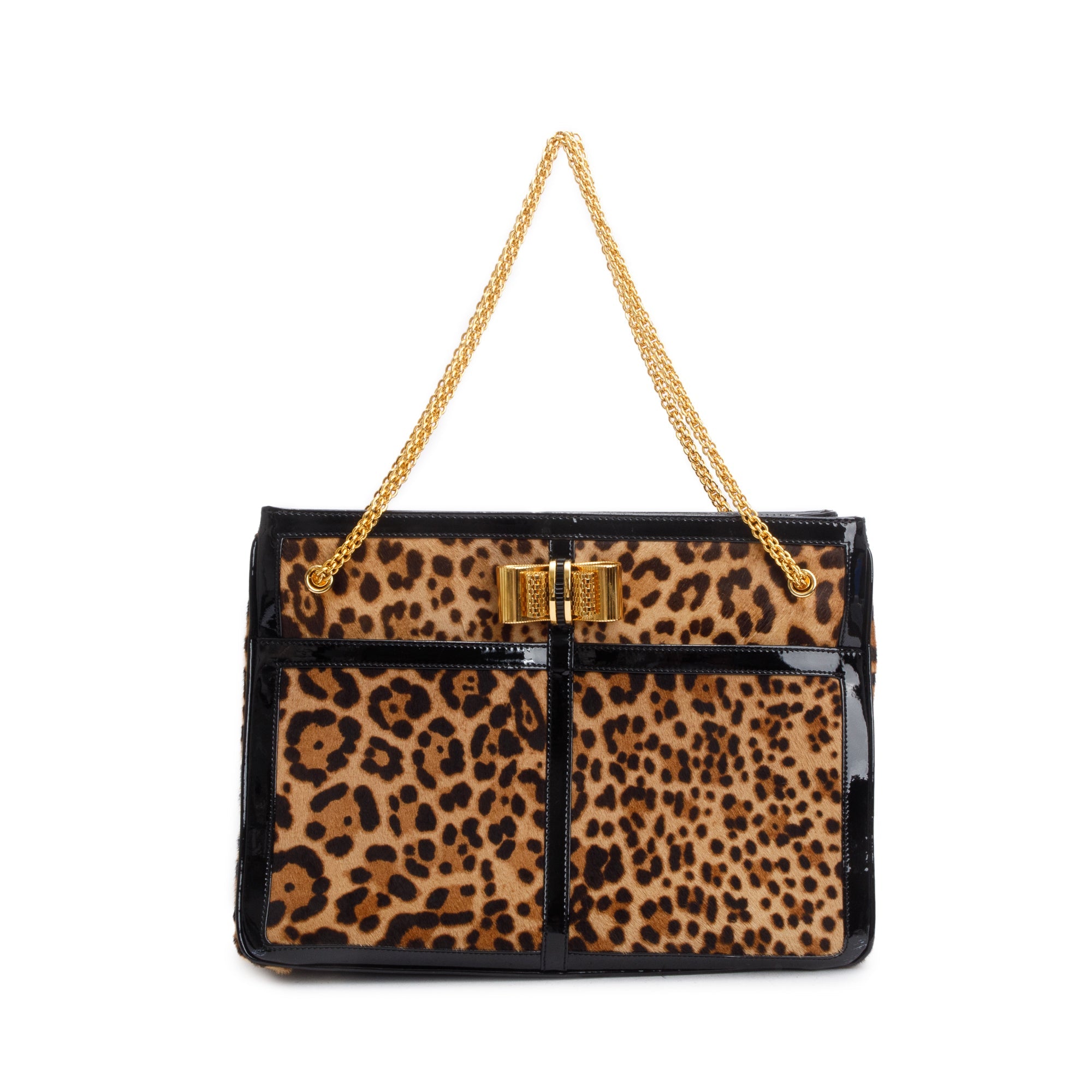 Christian Louboutin Leopard Print Ponyhair Patent Leather Trim Sweet Charity Tote Bag