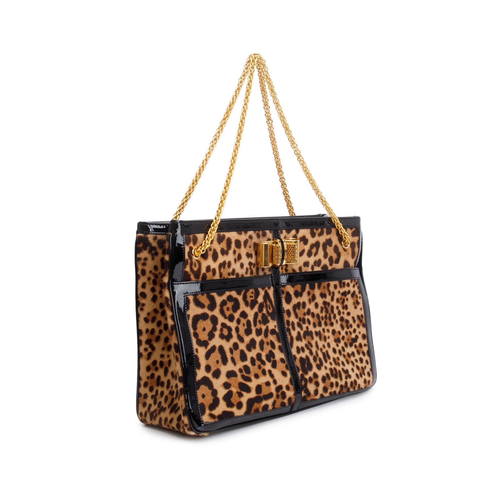 Christian Louboutin Leopard Print Ponyhair Patent Leather Trim Sweet Charity Tote Bag