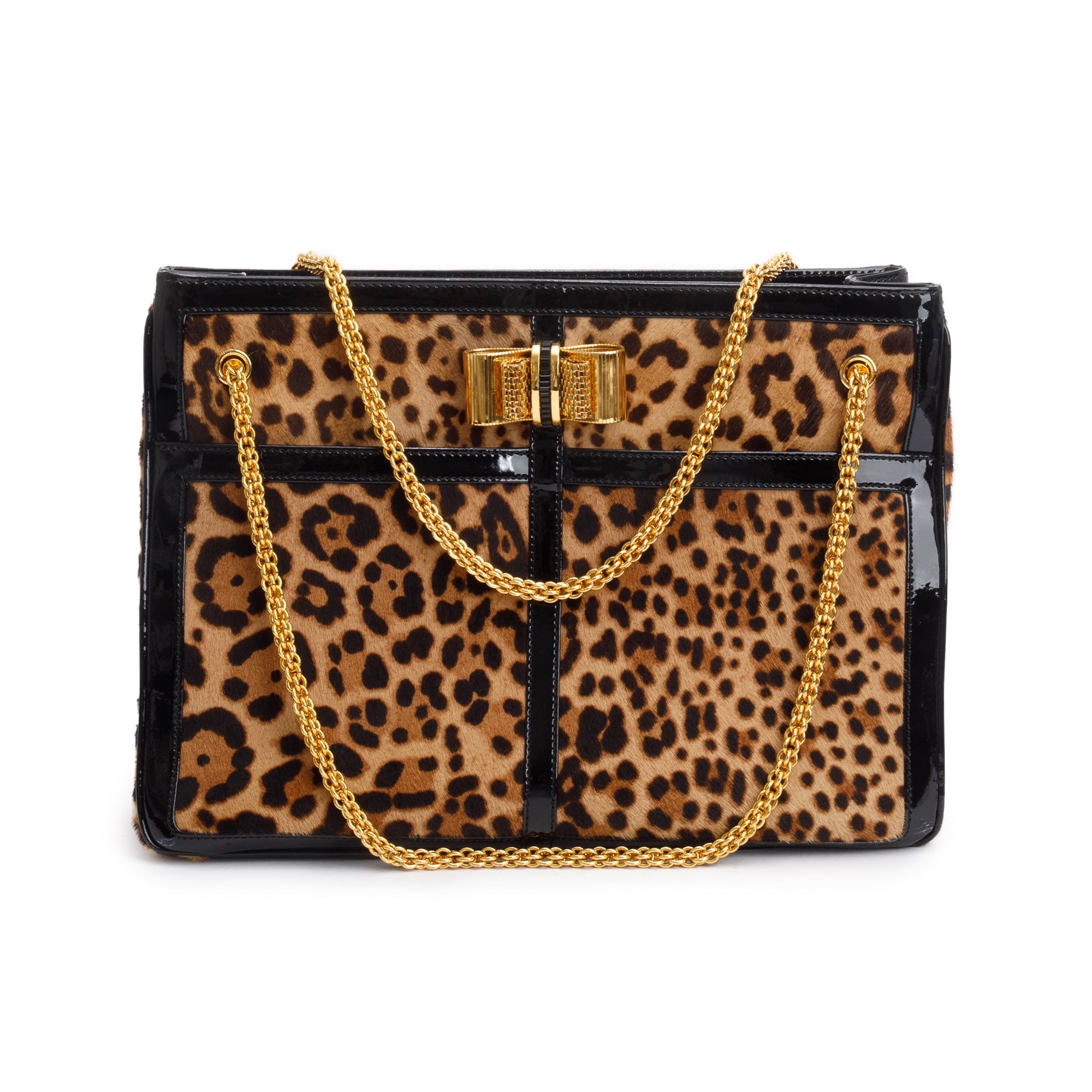 Christian Louboutin Leopard Print Ponyhair Patent Leather Trim Sweet Charity Tote Bag