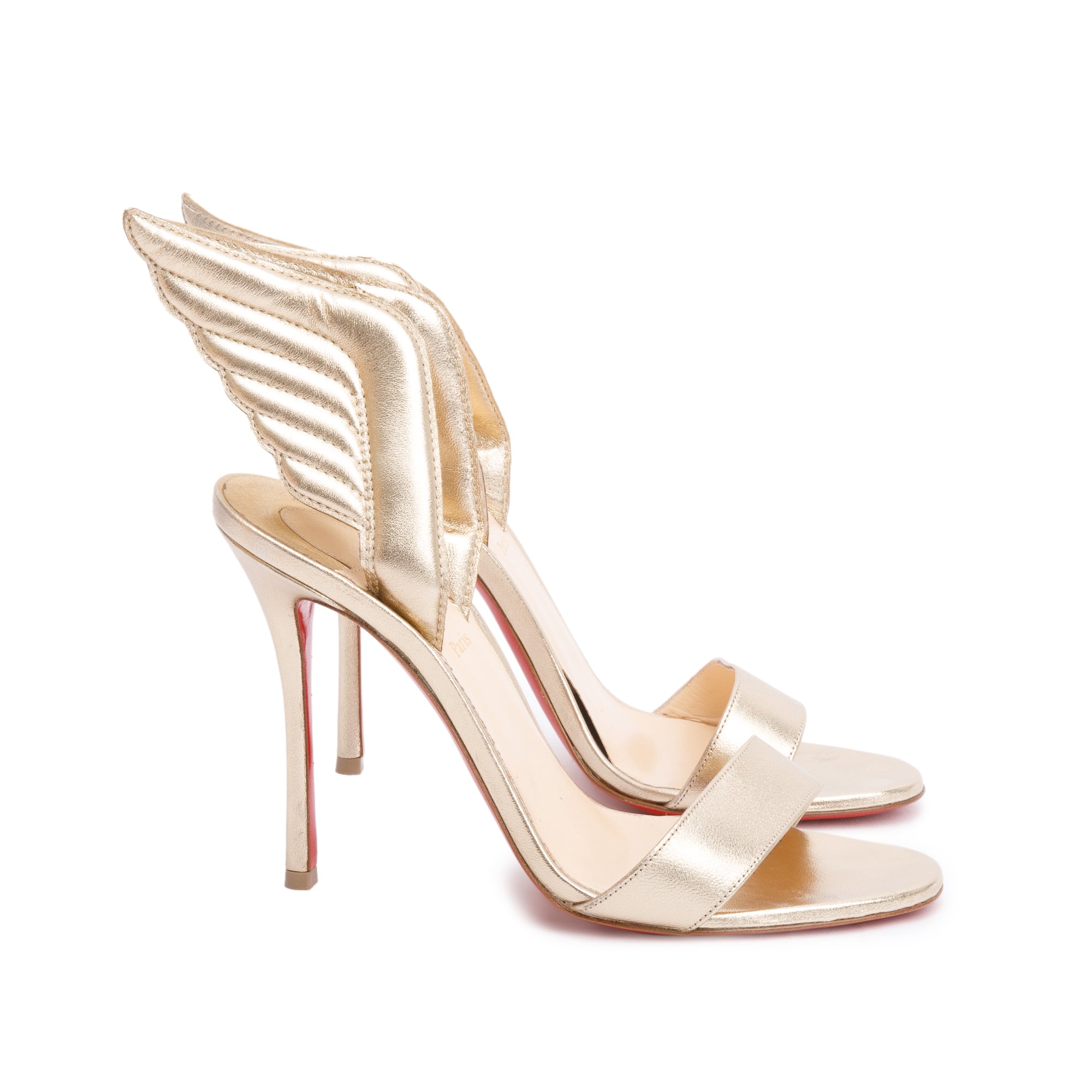 Christian Louboutin Metallic Gold Nappa Leather Samotresse 100 Sandals, Size 39 w/ Box