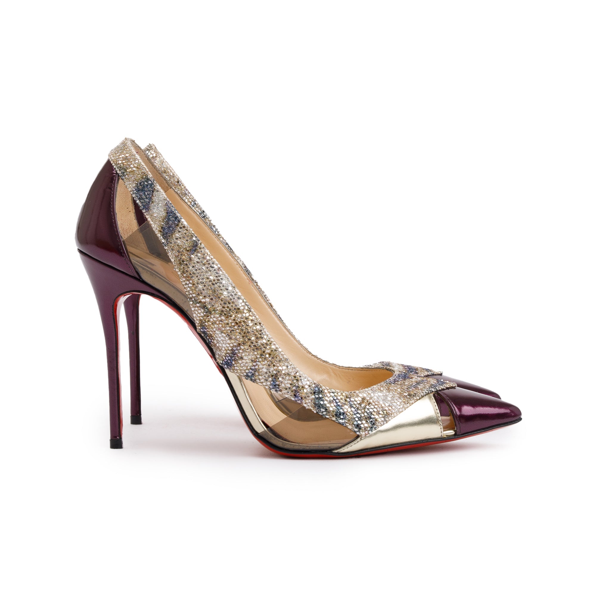 Christian Louboutin Multicolor PVC, Glitter & Leather Galata 100 Cut-Out Pumps, Size 38 w/ Box