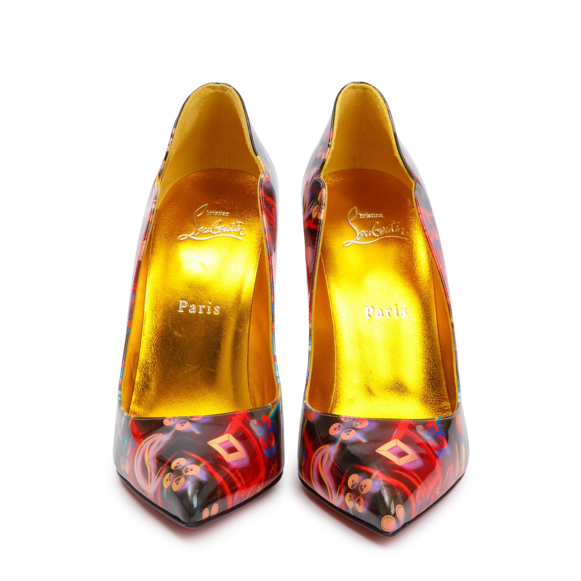 Christian Louboutin Multicolor Patent Leather Hot Chick 100 Pumps, Size 39 w/ Box