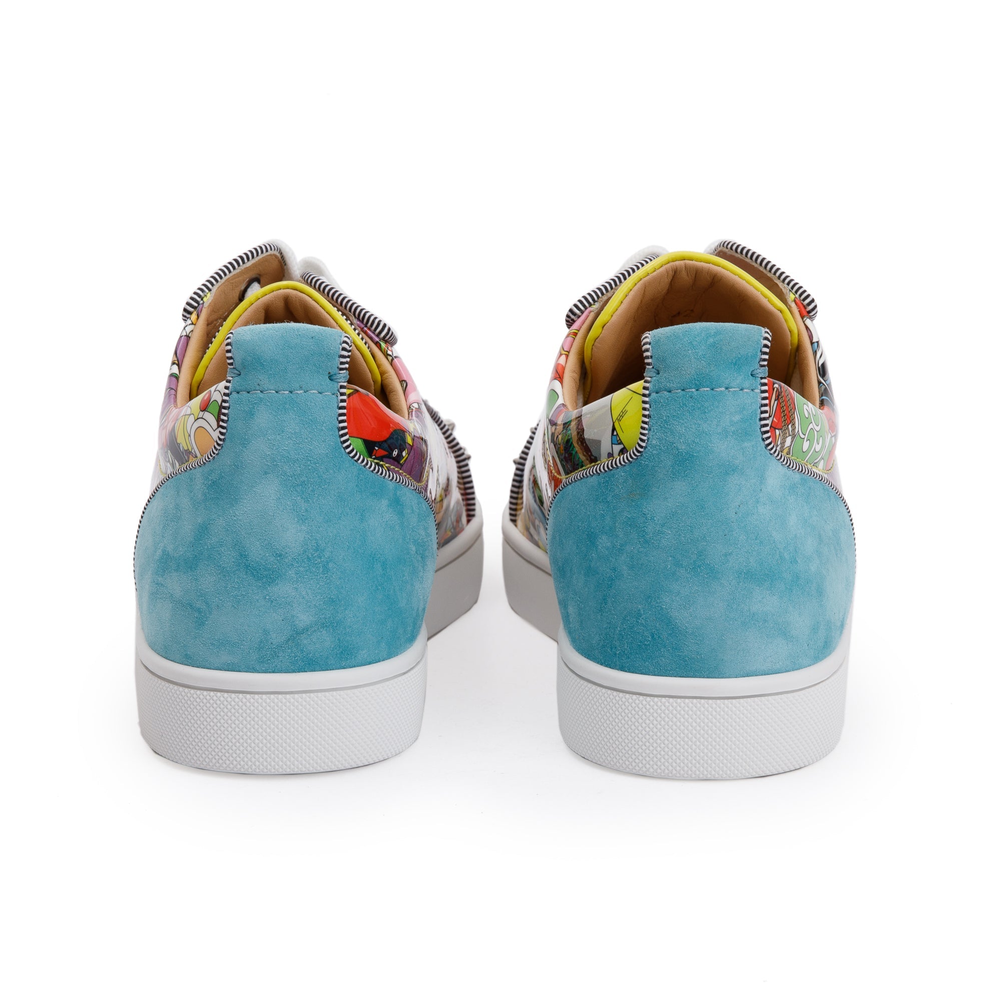 Christian Louboutin Multicolour Comic Print Patent Leather Louis Junior Spikes Orlato Low-Top Sneakers, Size 42 w/ Box