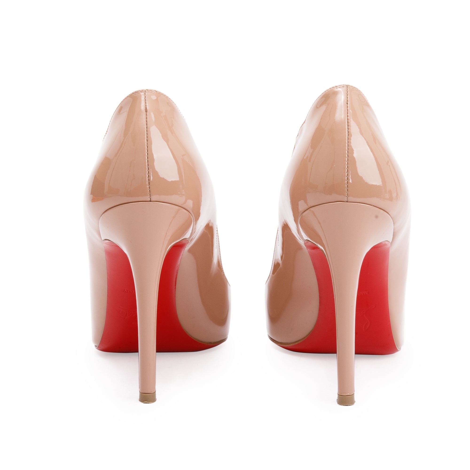 Christian Louboutin Nude Patent Leather Pigalle 100 Pumps, Size 39 w/ Box
