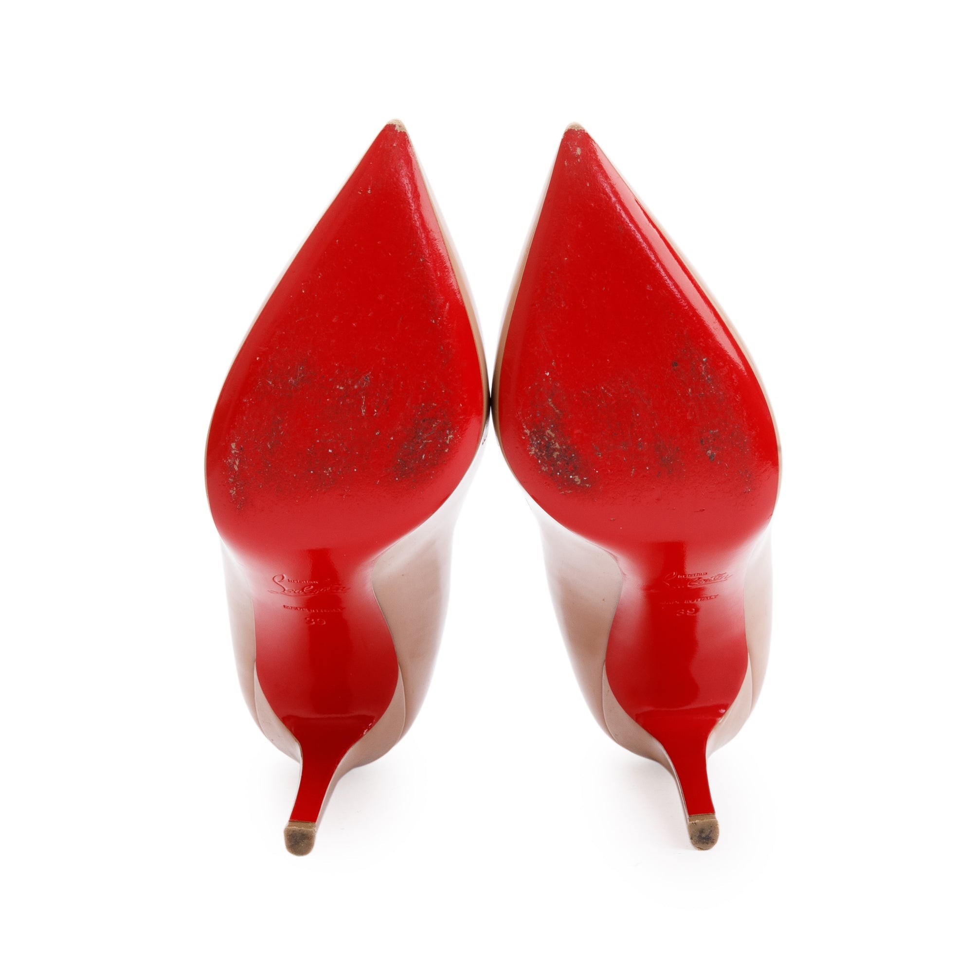 Christian Louboutin Nude Patent Leather Pigalle 100 Pumps, Size 39 w/ Box