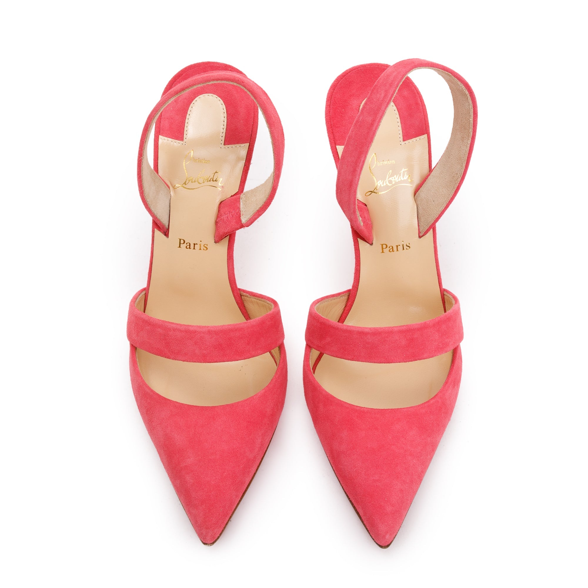Christian Louboutin Pink Begonia Suede Actina 100 Sandals, Size 36 w/ Box