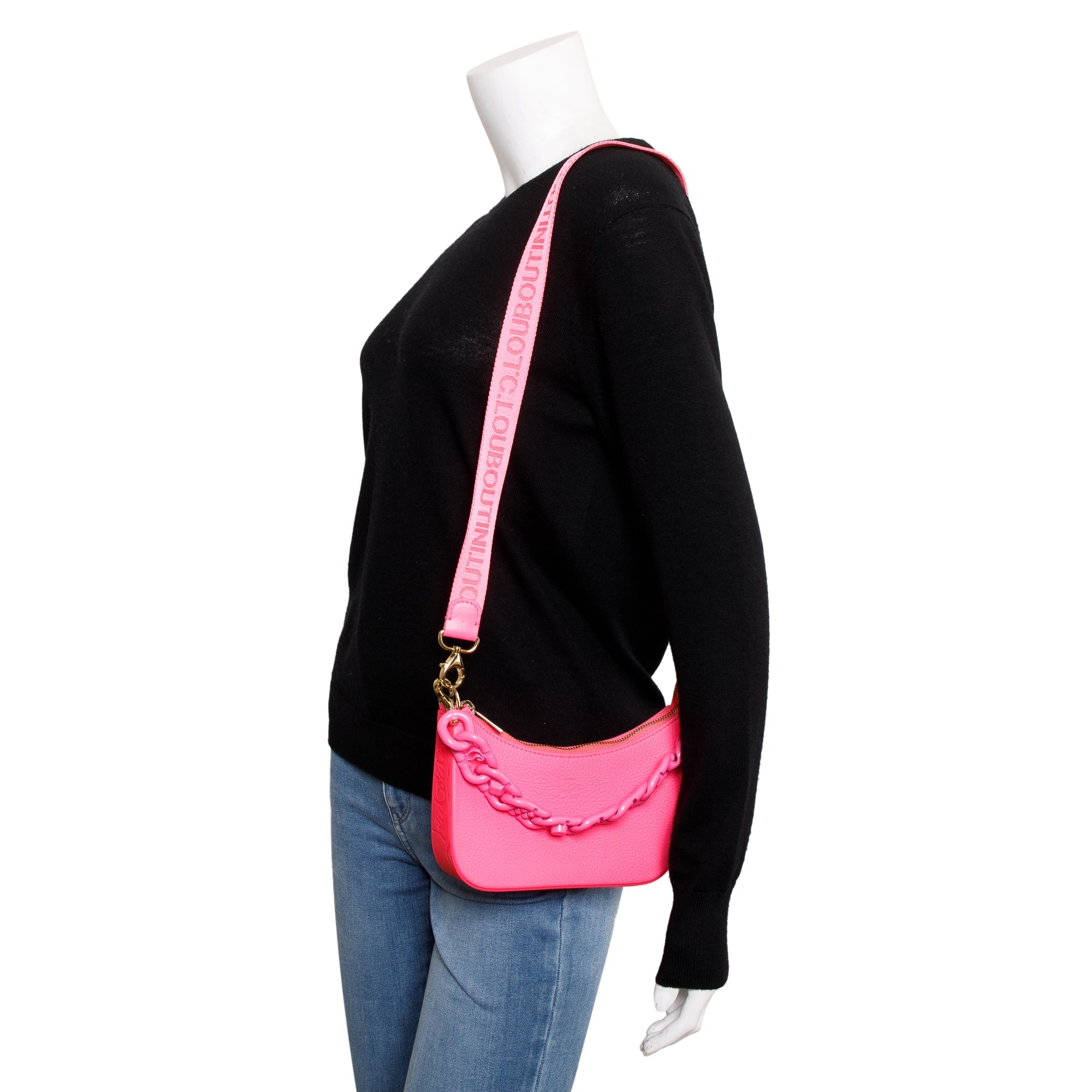 Christian Louboutin Pink Calf Leather & Rubber Mini Loubila Shoulder Bag w/ Strap, Box & Receipt