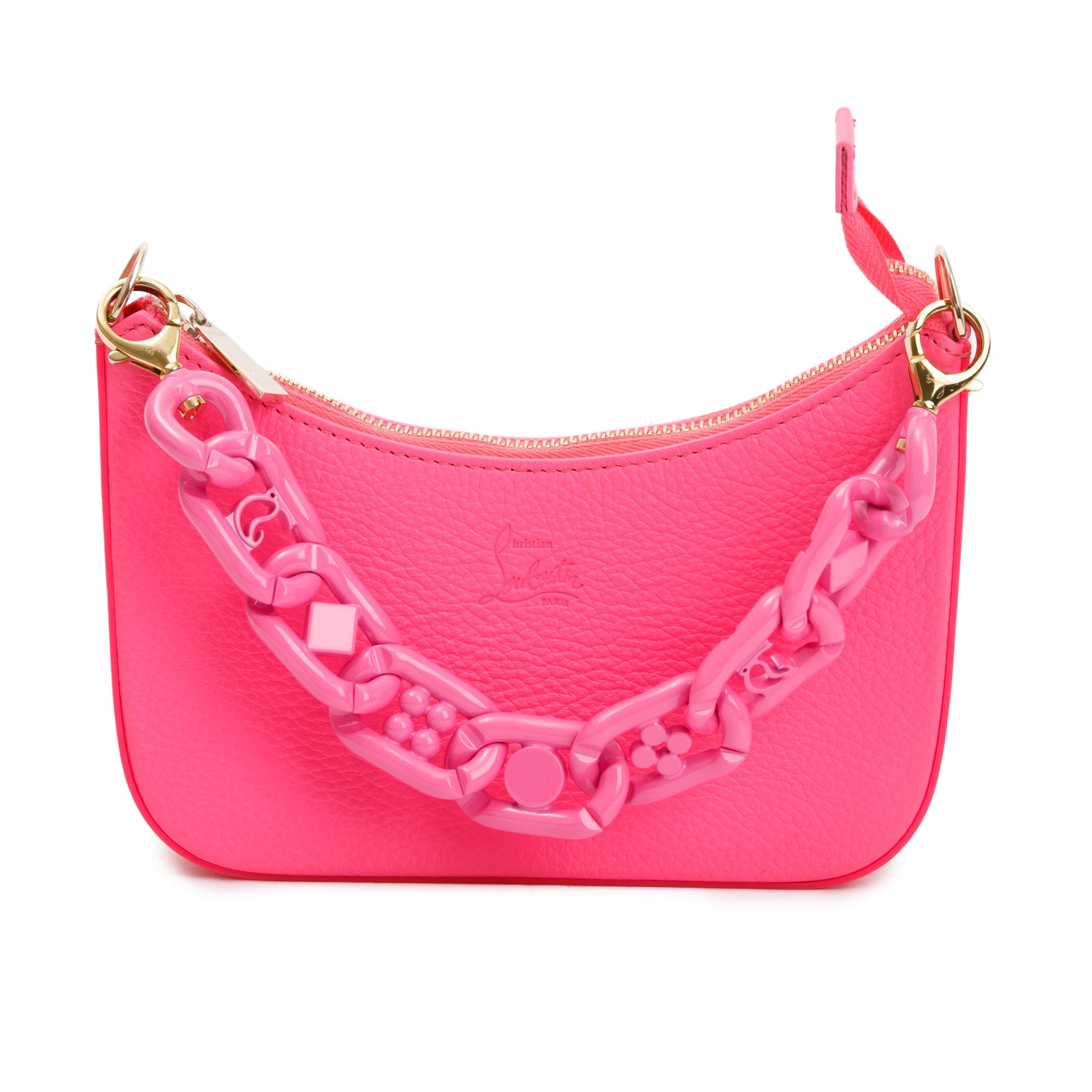 Christian Louboutin Pink Calf Leather & Rubber Mini Loubila Shoulder Bag w/ Strap, Box & Receipt