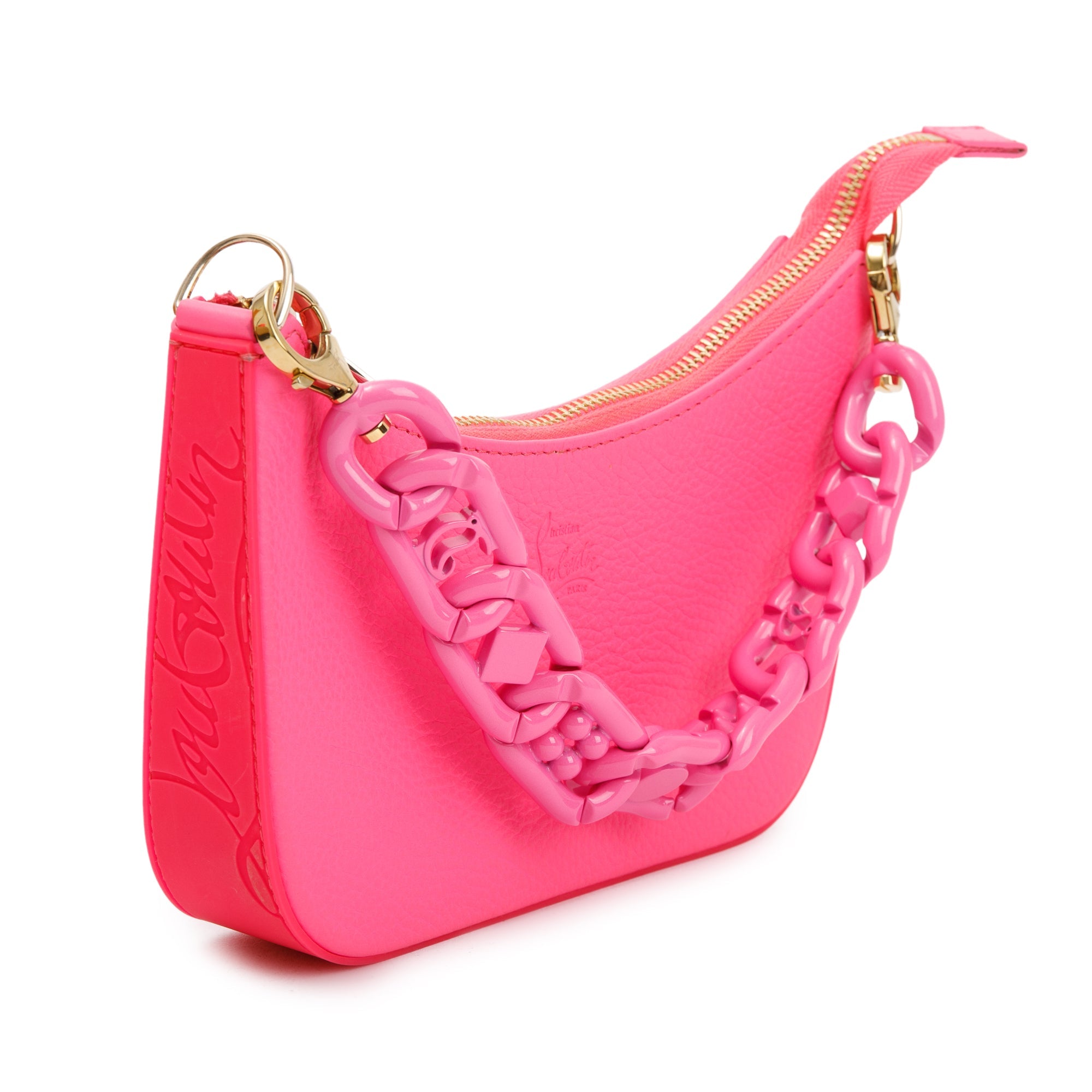 Christian Louboutin Pink Calf Leather & Rubber Mini Loubila Shoulder Bag w/ Strap, Box & Receipt