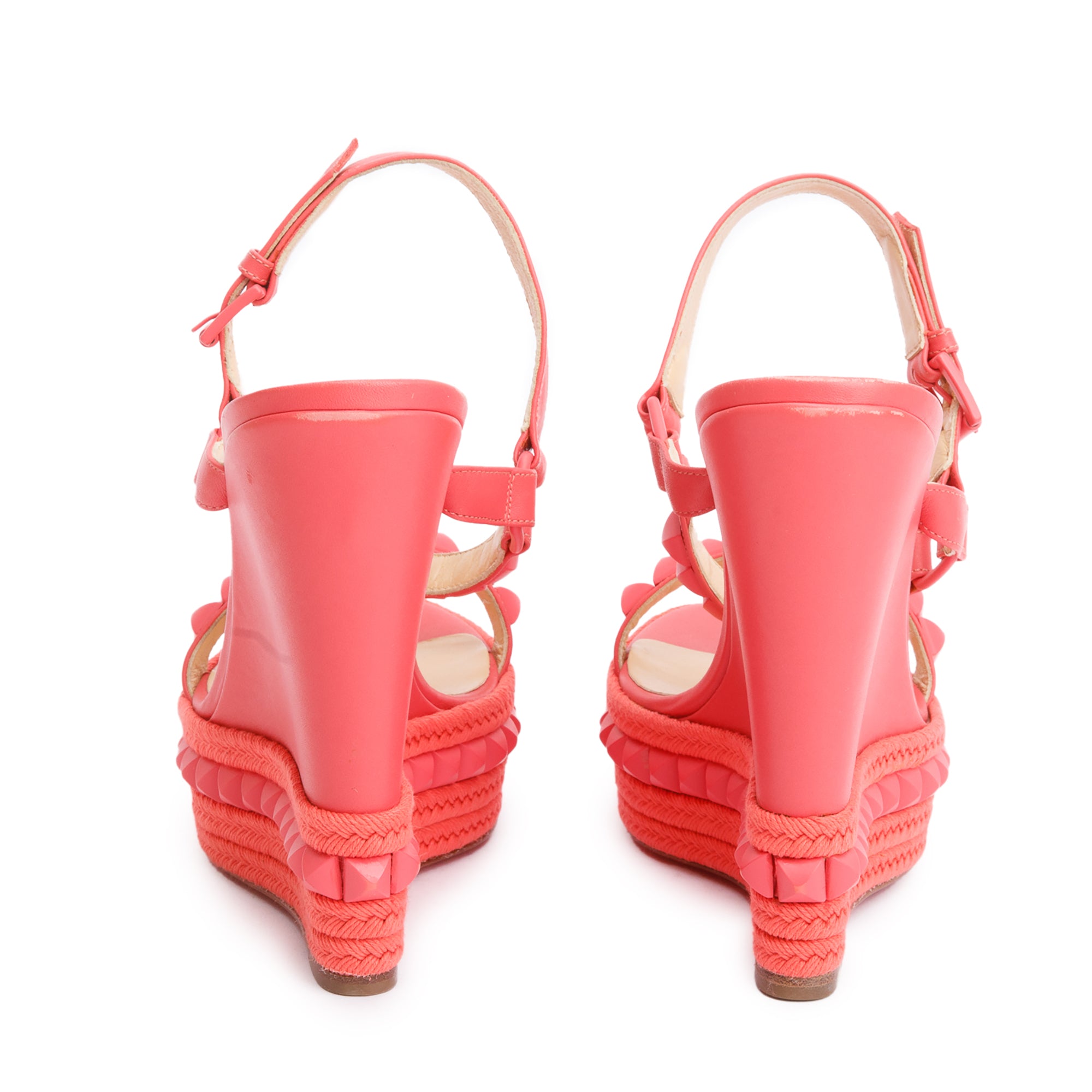 Christian Louboutin Pink Leather Pyraclou Espadrille Wedge Sandals, Size 39