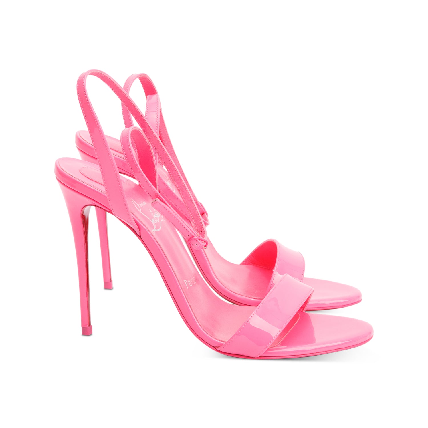 Christian Louboutin Pink Patent Leather Loubigirl 100 Sandals, Size 38 w/ Box