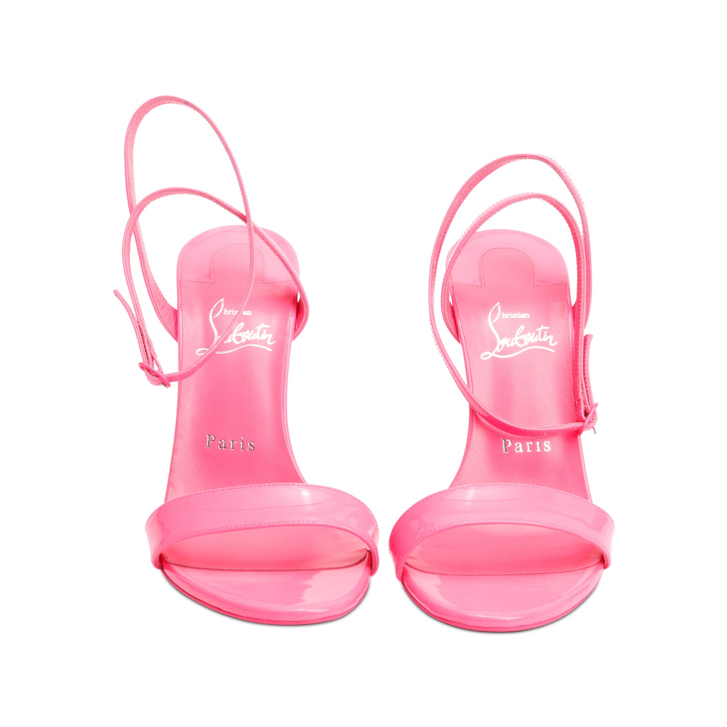 Christian Louboutin Pink Patent Leather Loubigirl 100 Sandals, Size 38 w/ Box