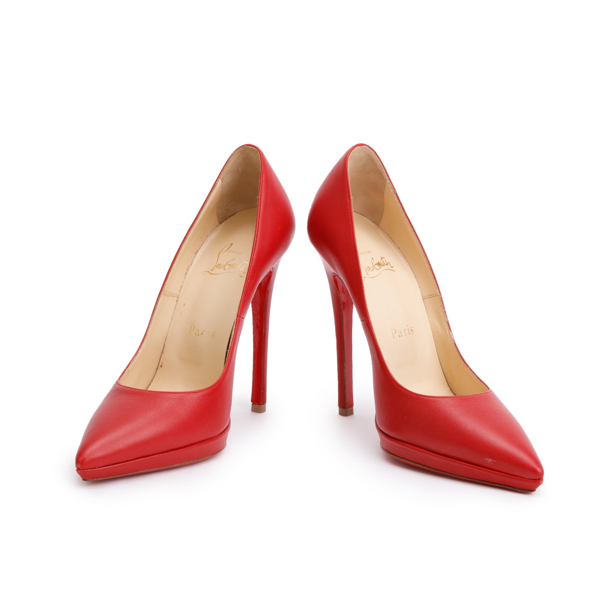 Christian Louboutin Red Lambskin Leather Pigalle 100 Pumps, Size 37 w/ Box