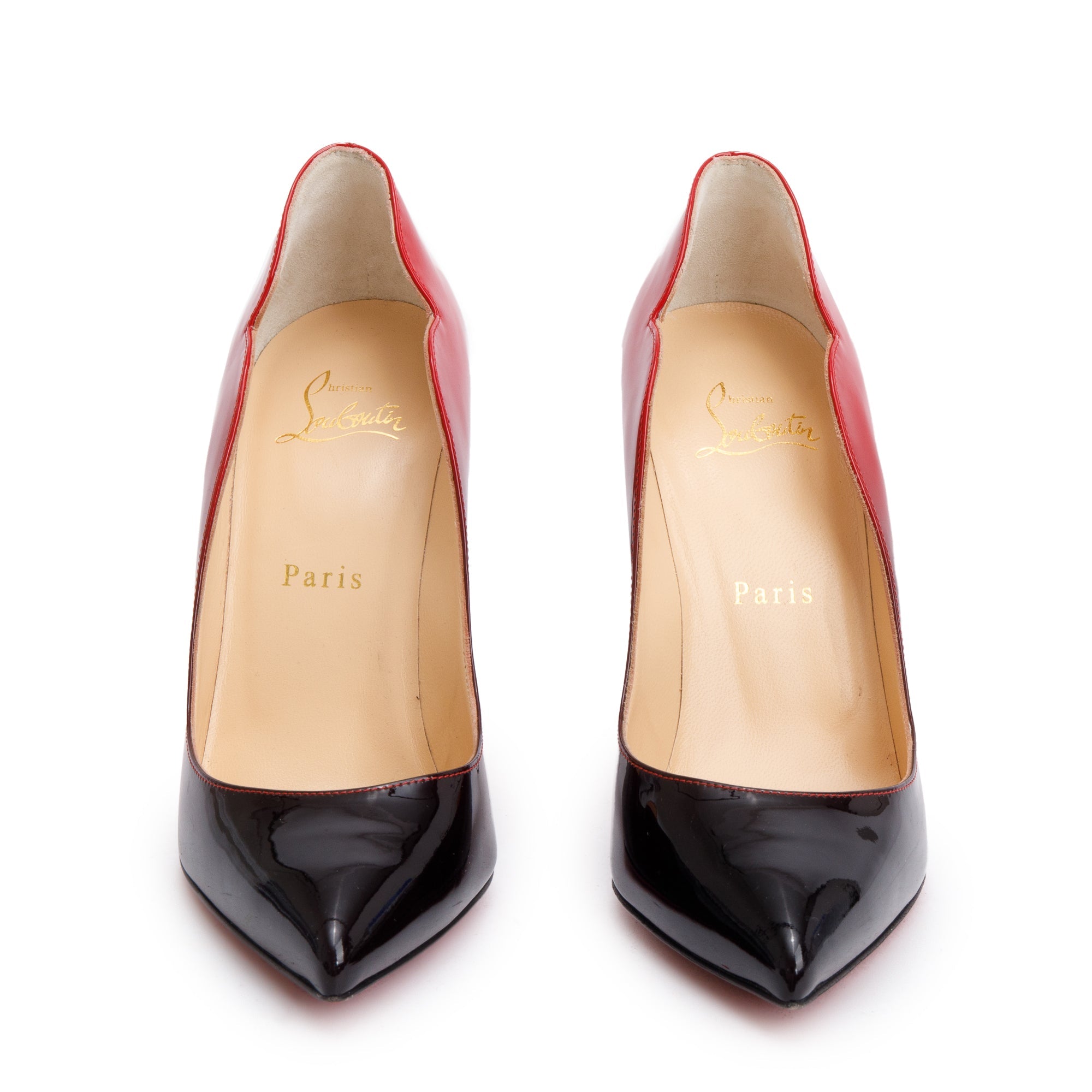 Christian Louboutin Red Ombre Patent Leather Hot Chick 100 Pumps, Size 37
