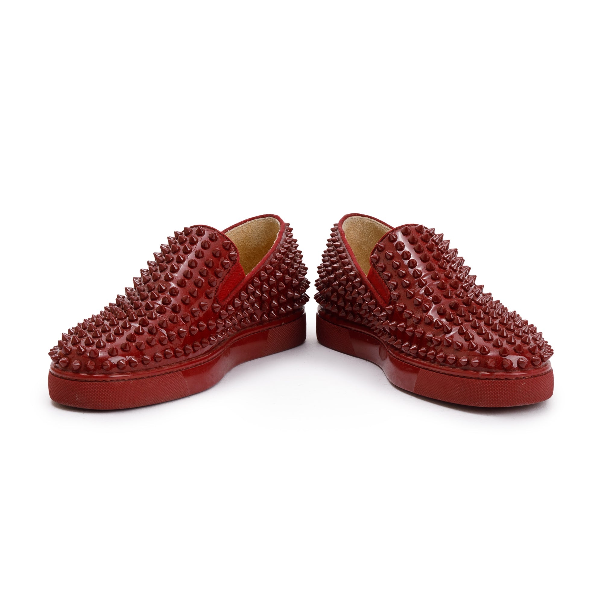 Christian Louboutin Red Patent Leather Spikes Roller-Boat Flat, Size 39 w/ Box