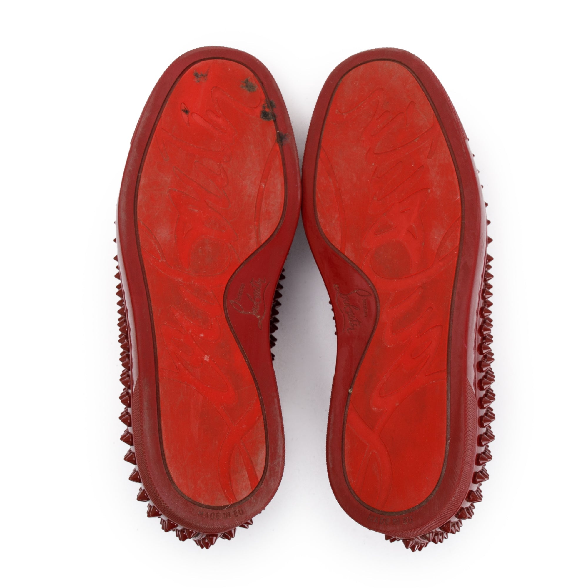 Christian Louboutin Red Patent Leather Spikes Roller-Boat Flat, Size 39 w/ Box