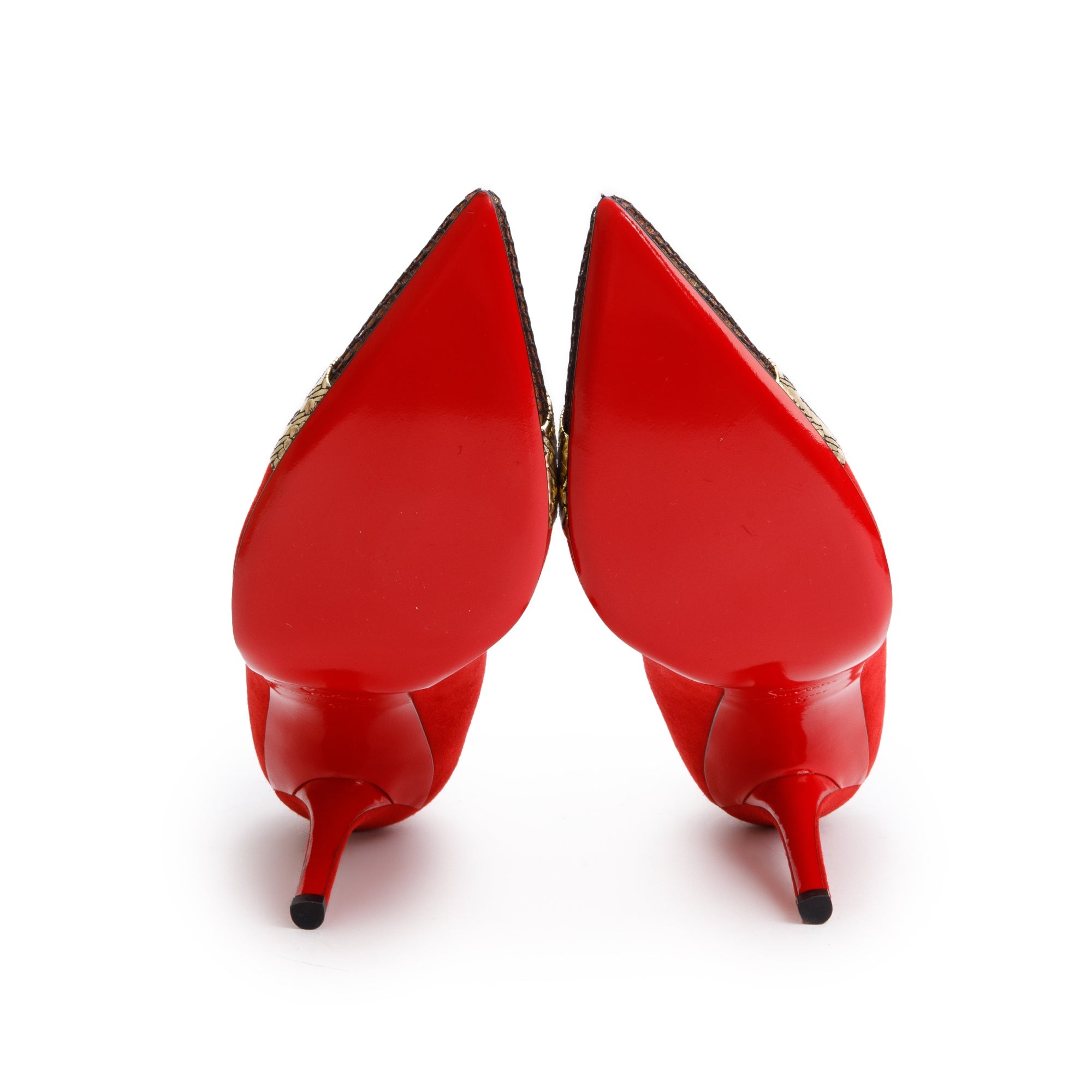 Christian Louboutin Red Suede Black Fishnet Gladiator 100 Pumps, Size 40 w/ Box