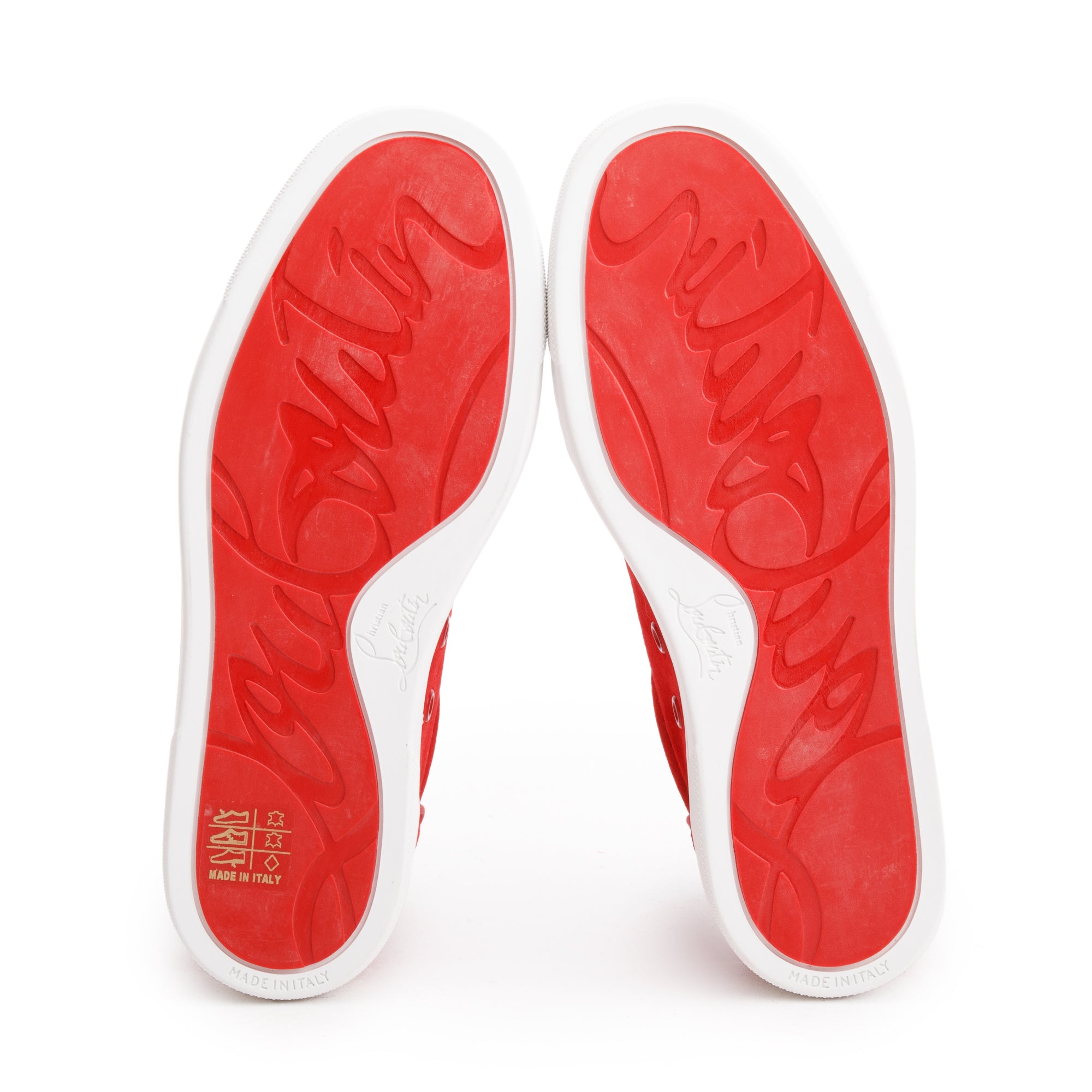 Christian Louboutin Red Suede Crystal Embellished Orlato Reward Low-Top Sneakers, Size 35 w/ Box