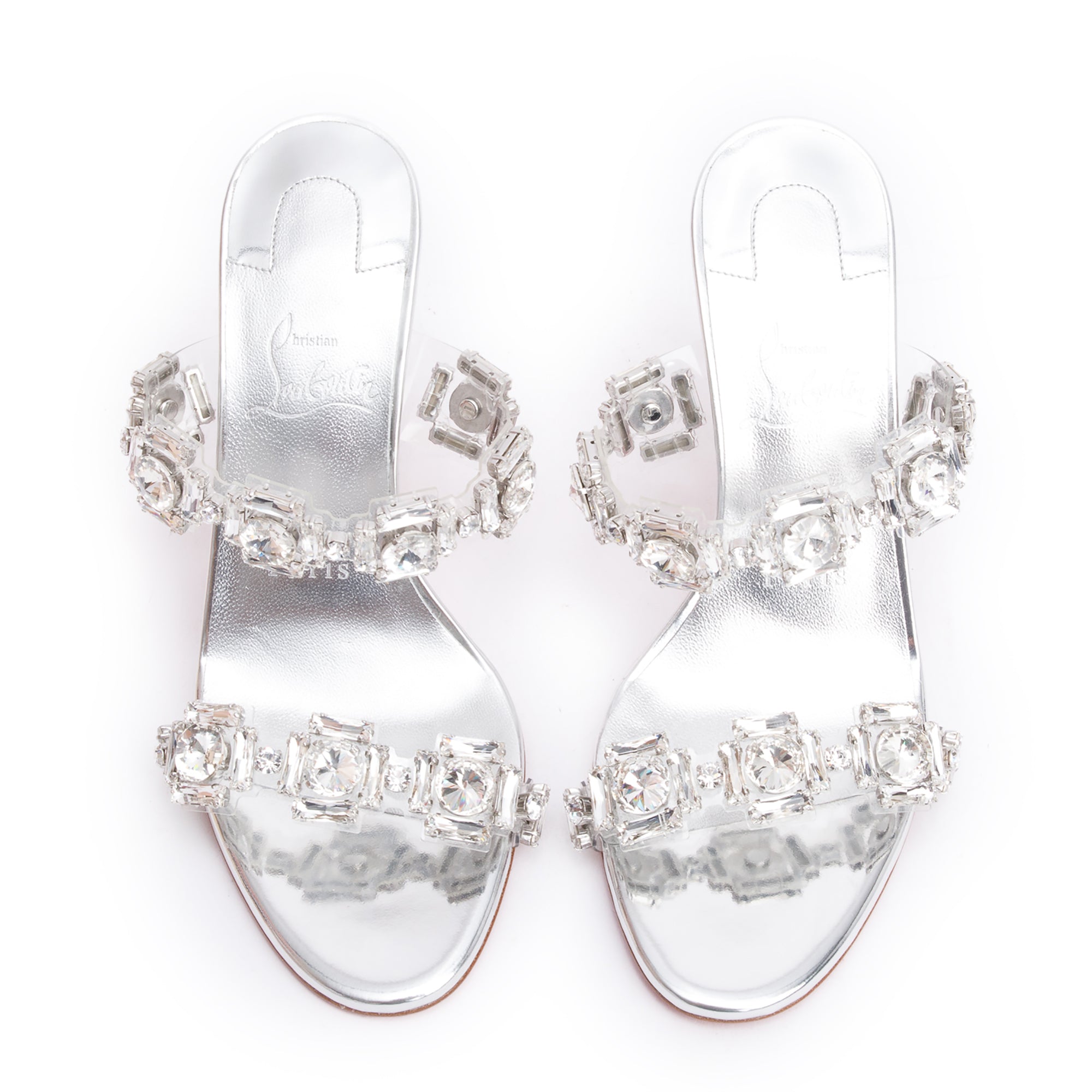 Christian Louboutin Silver Nappa Leather Just Jewel Sandals, Size 36.5