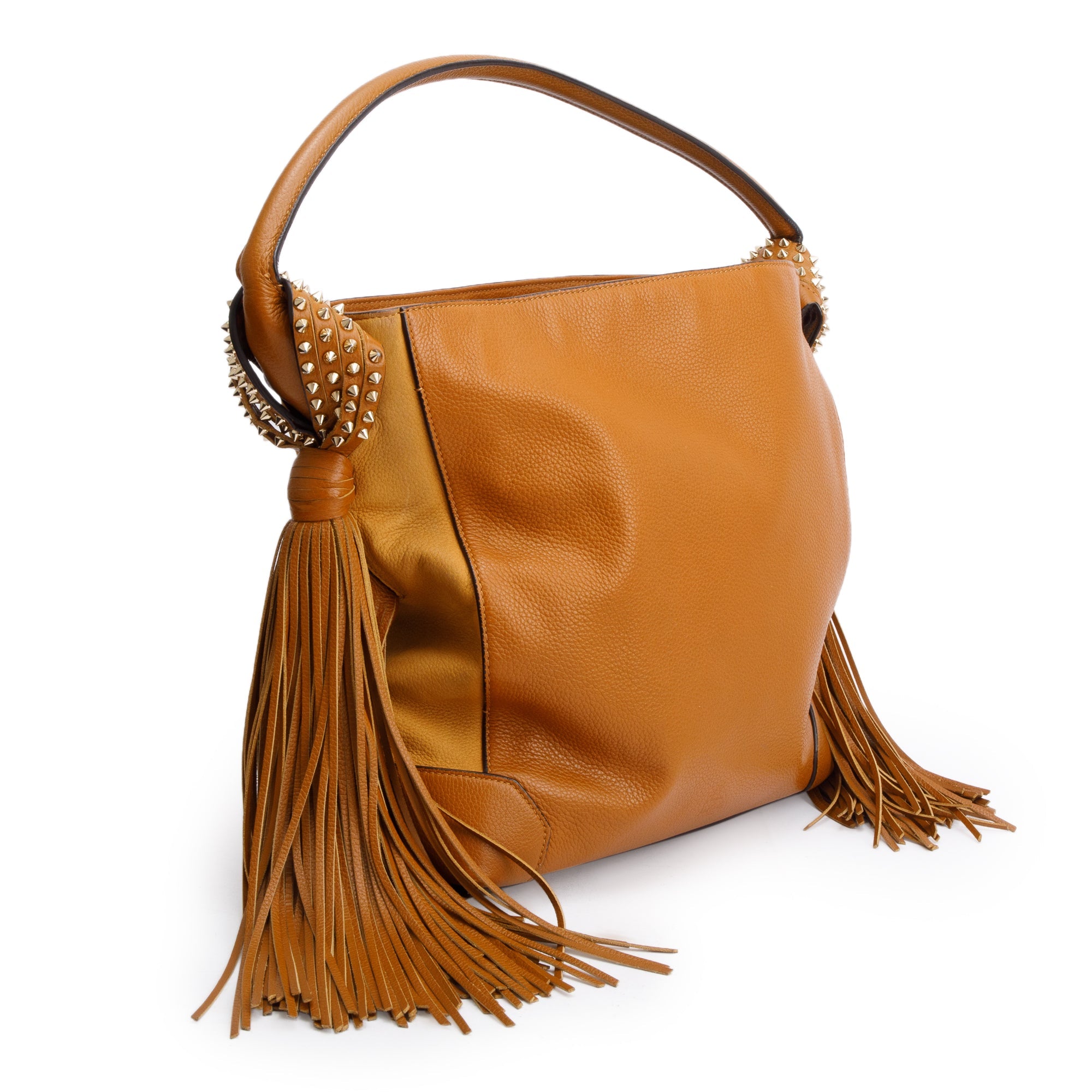 Christian Louboutin Tan Calf Leather Spike Tassel Hobo Bag