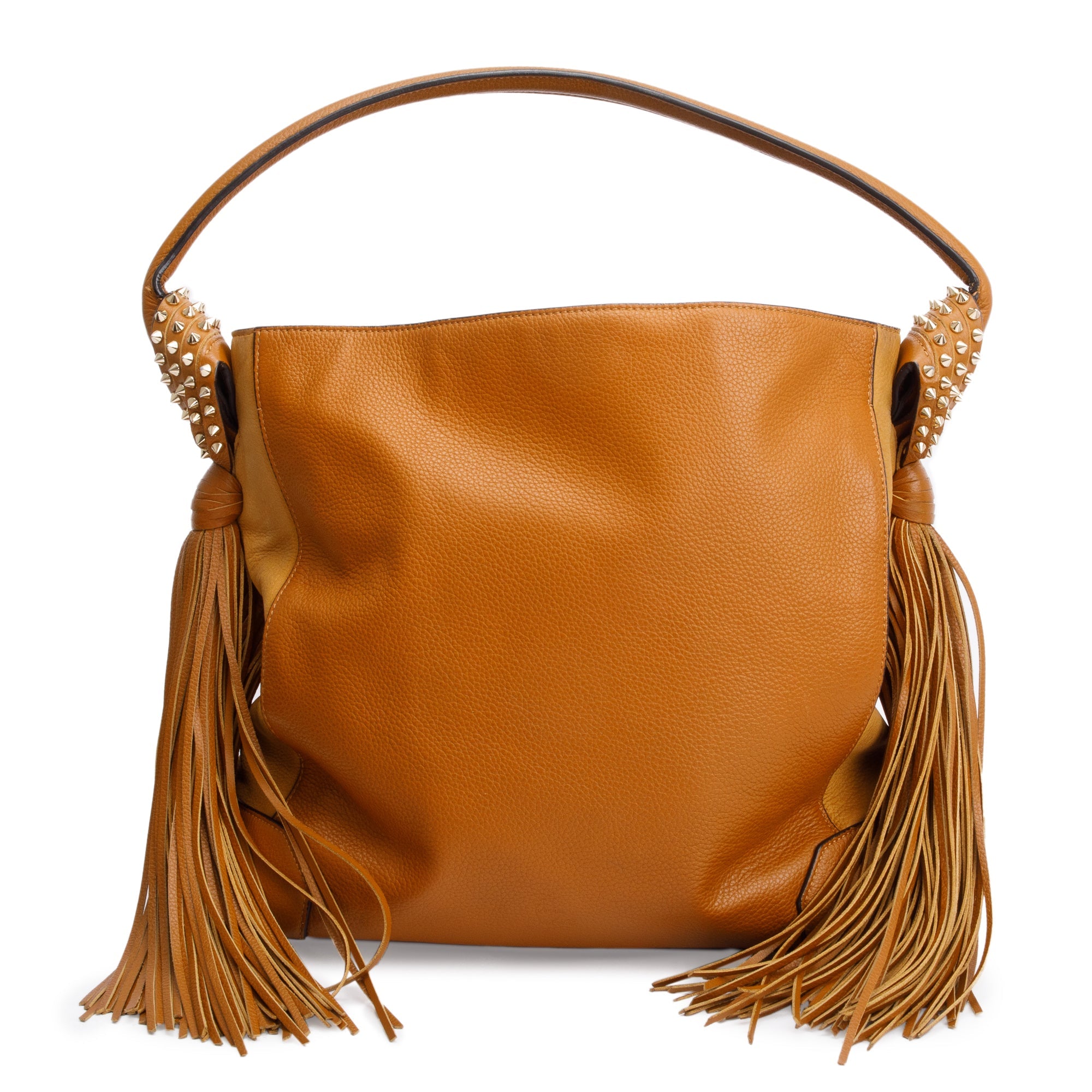 Christian Louboutin Tan Calf Leather Spike Tassel Hobo Bag