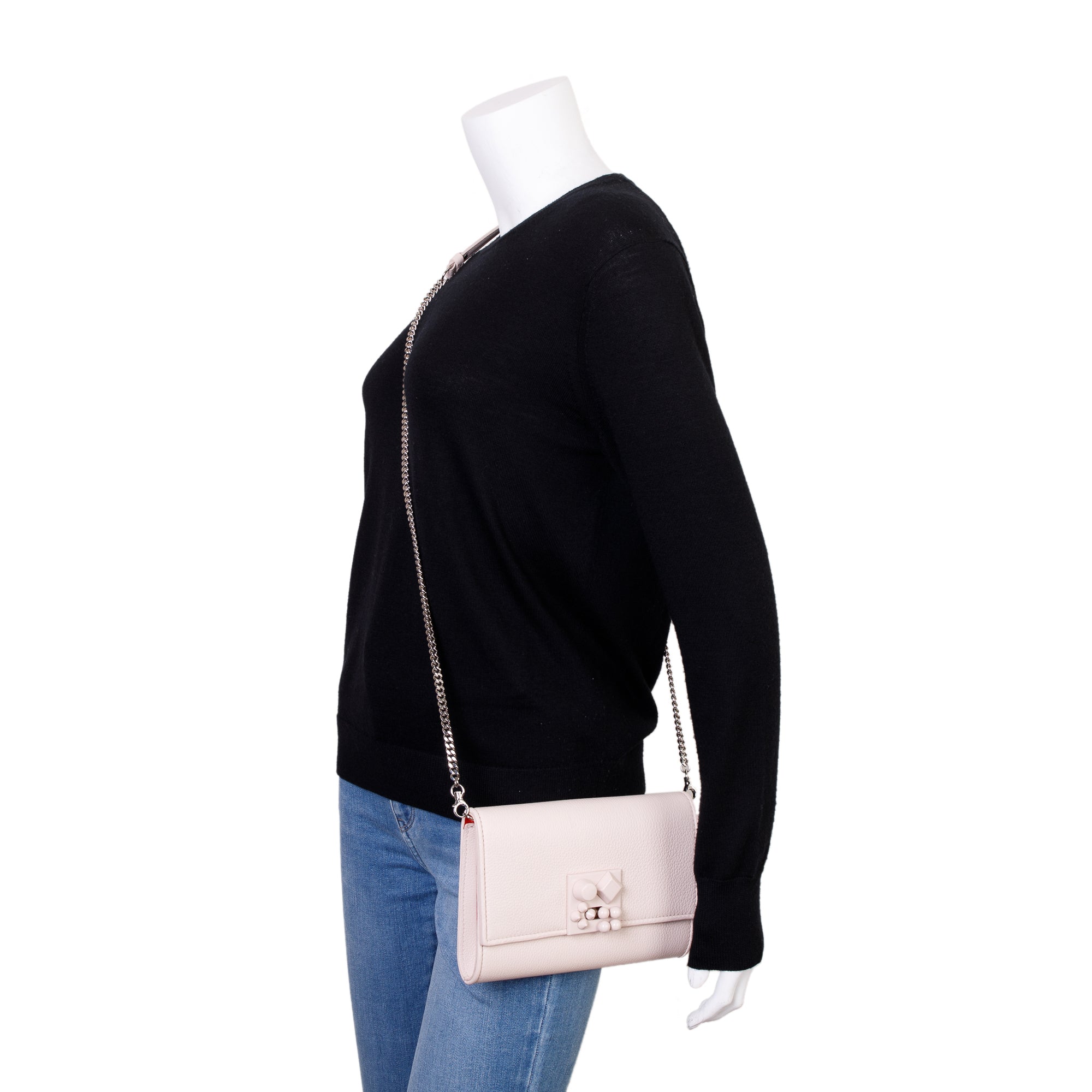 Christian Louboutin White Leather Studded Carasky Clutch