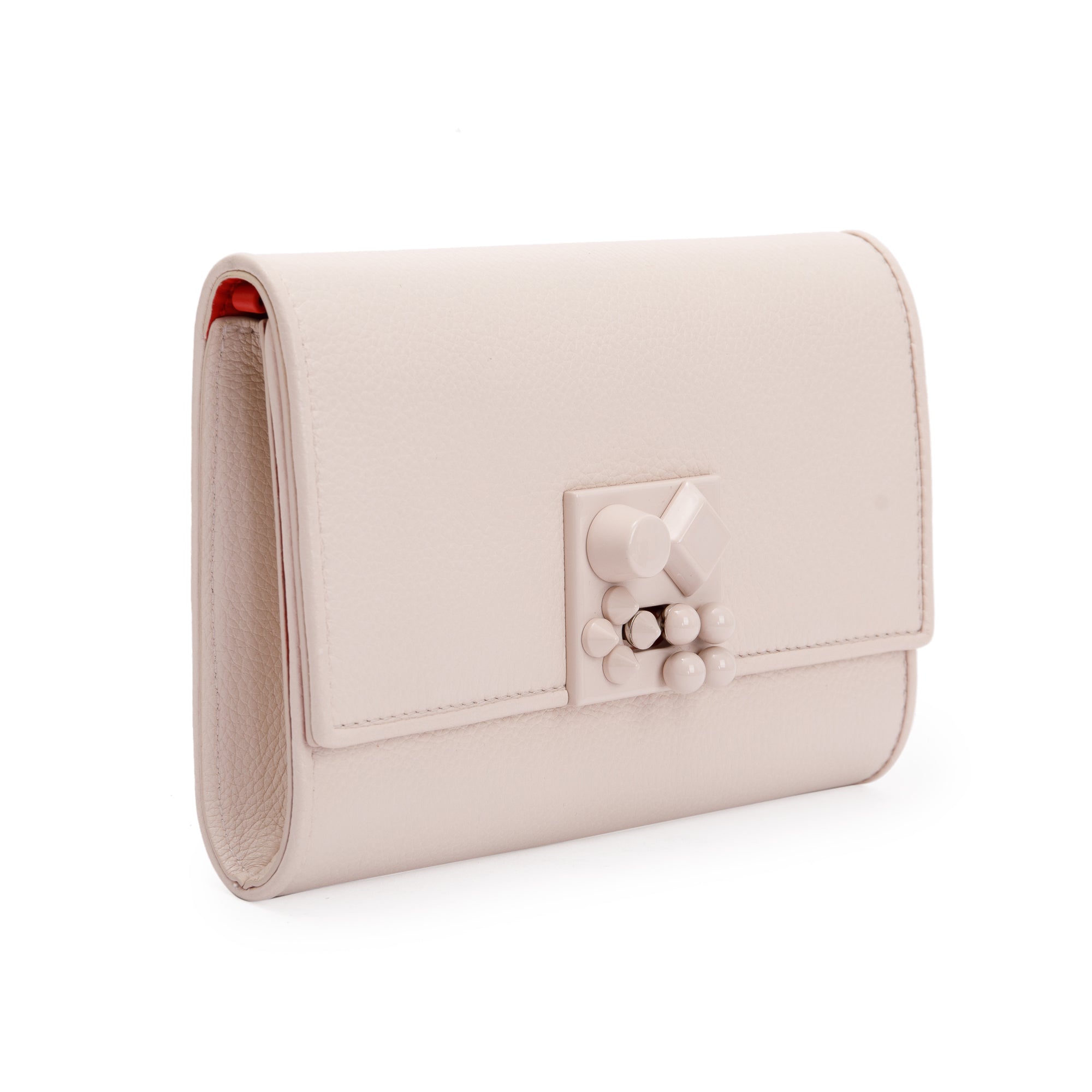 Christian Louboutin White Leather Studded Carasky Clutch