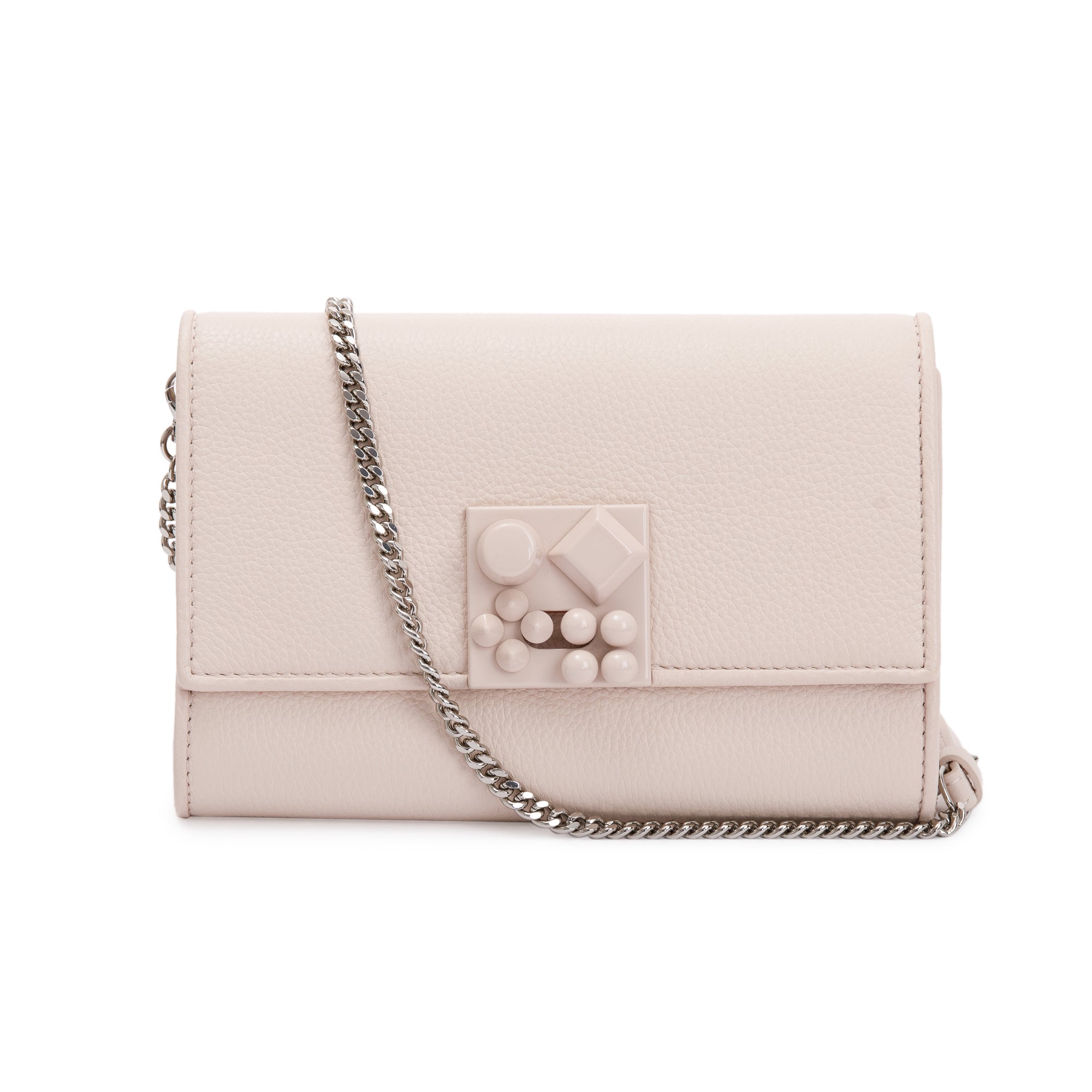 Christian Louboutin White Leather Studded Carasky Clutch