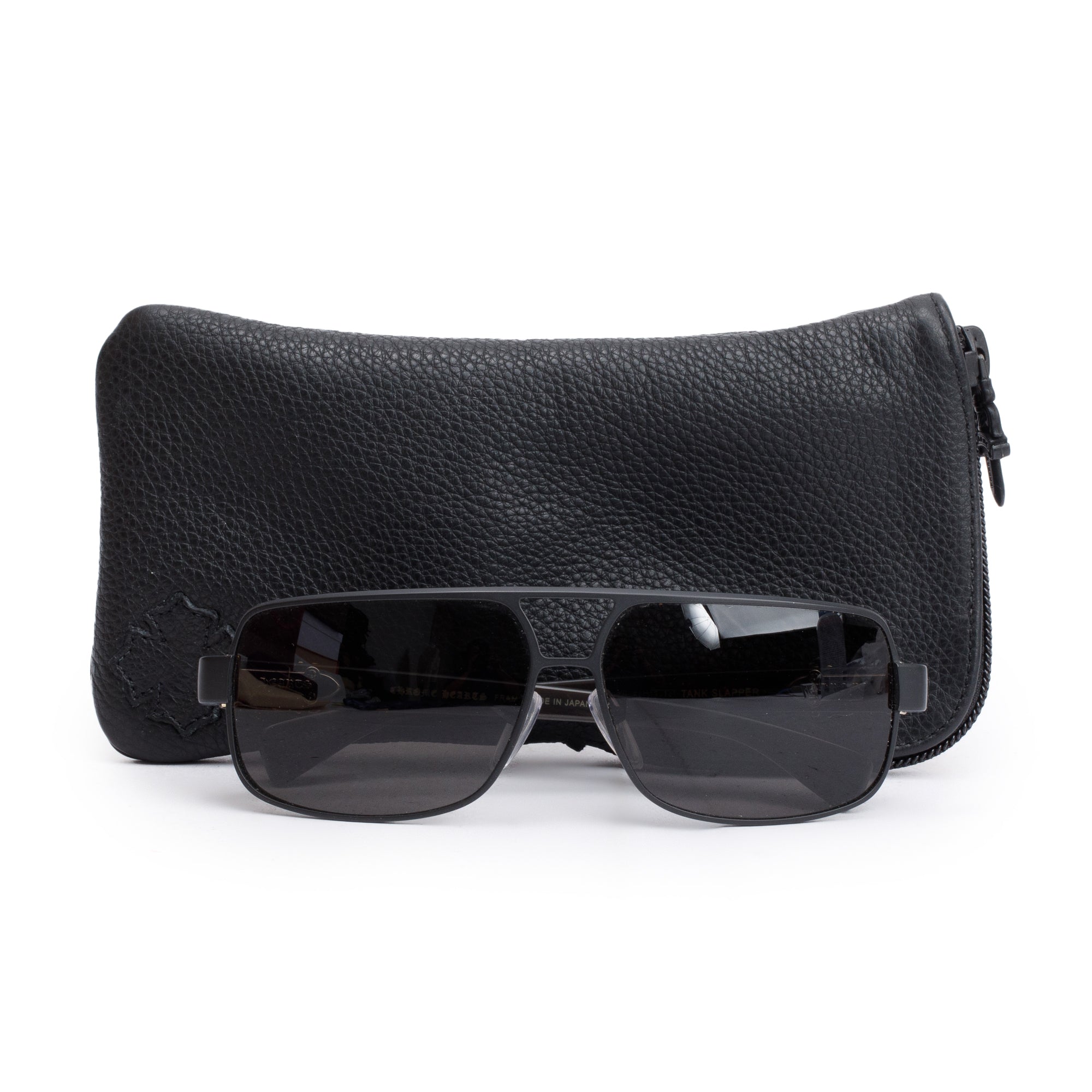 Chrome Hearts Black Metal Frame Tank Slapper Square Aviator Sunglasses w/ Cases