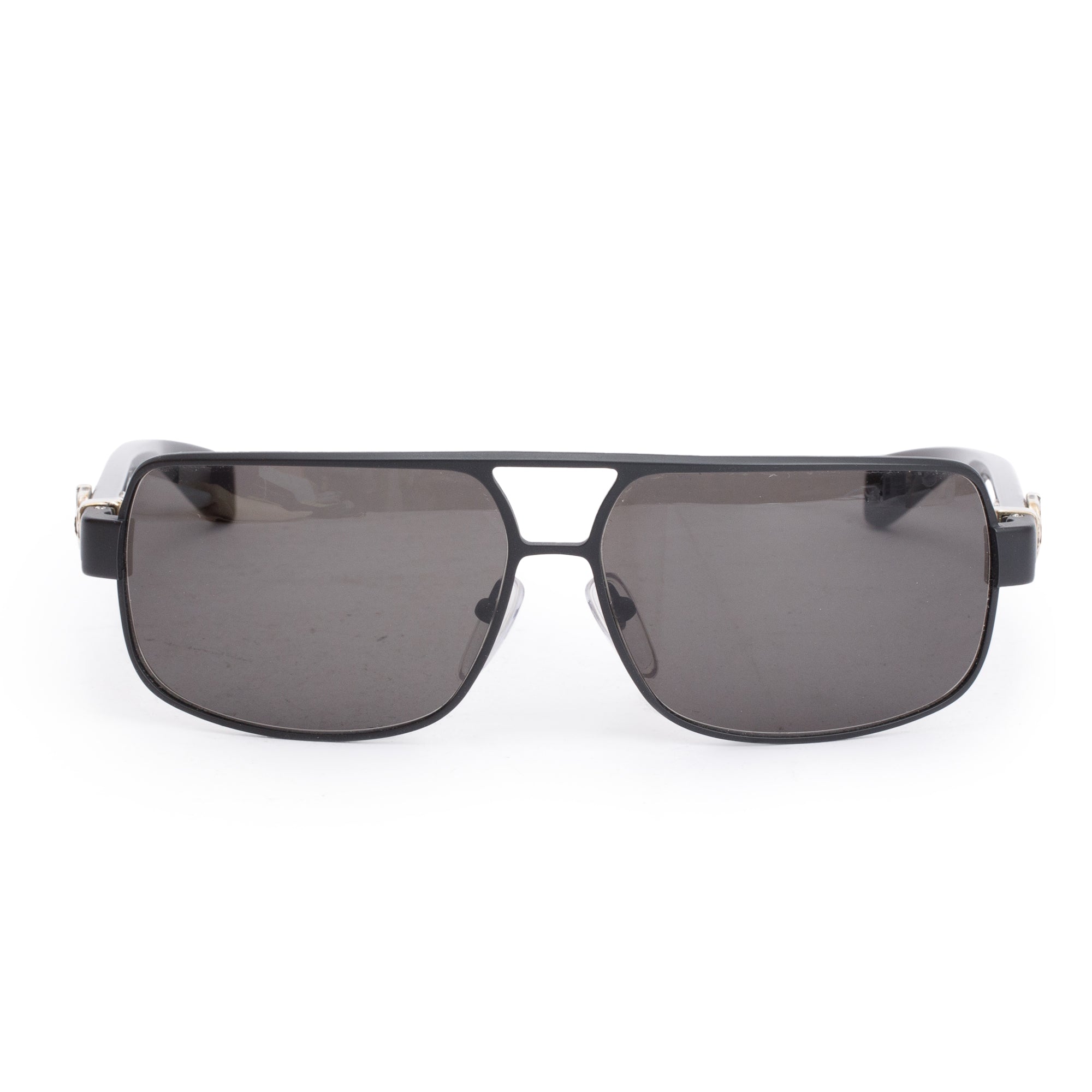 Chrome Hearts Black Metal Frame Tank Slapper Square Aviator Sunglasses w/ Cases