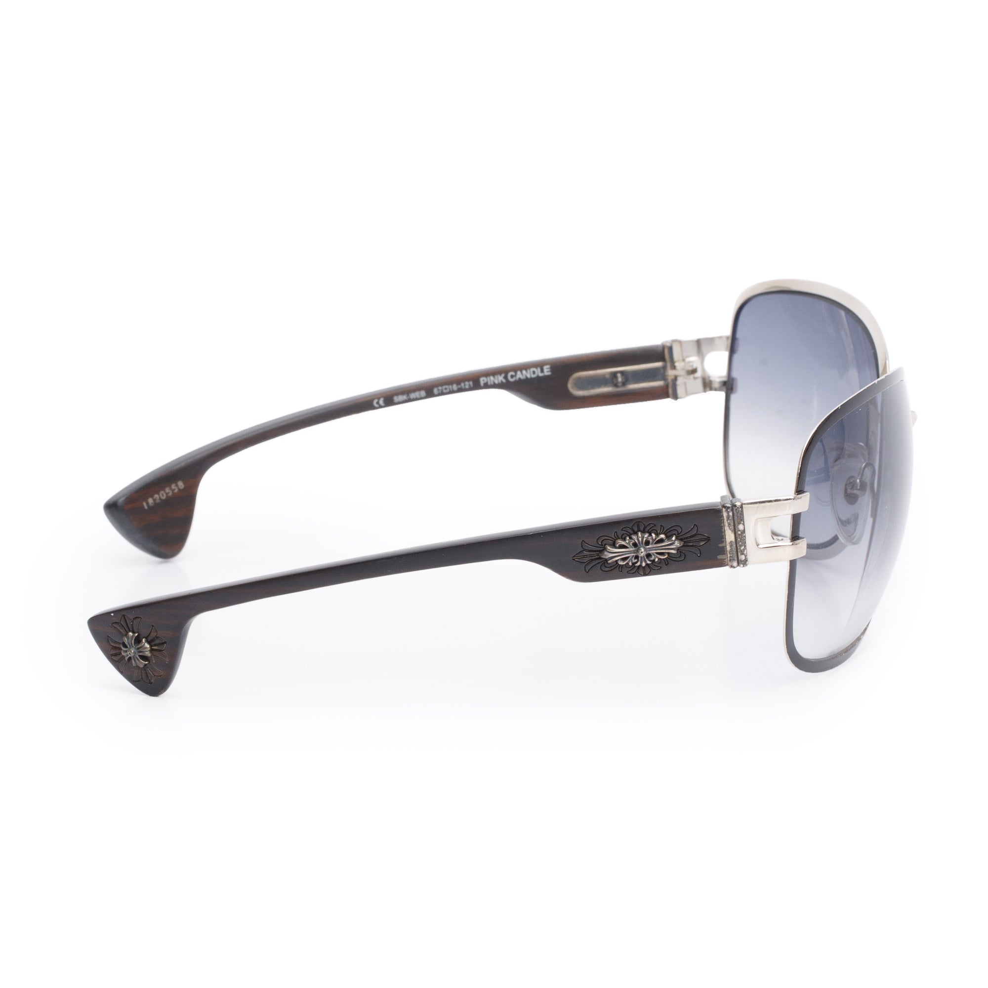 Chrome Hearts Black Metal Wood Accent Pink Candle Square Sunglasses