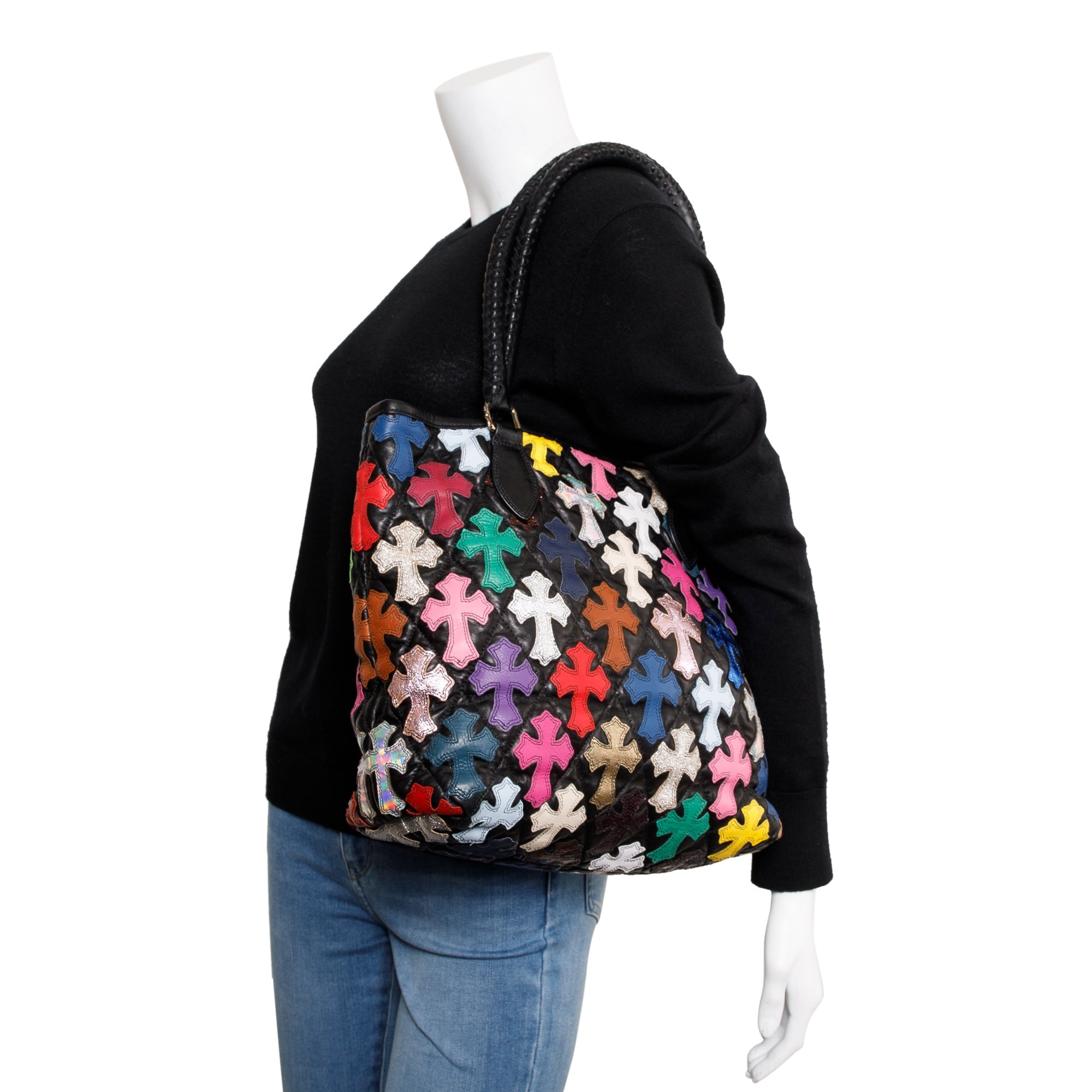 Chrome Hearts Black & Multicolour Leather Cemetery Cross Tote