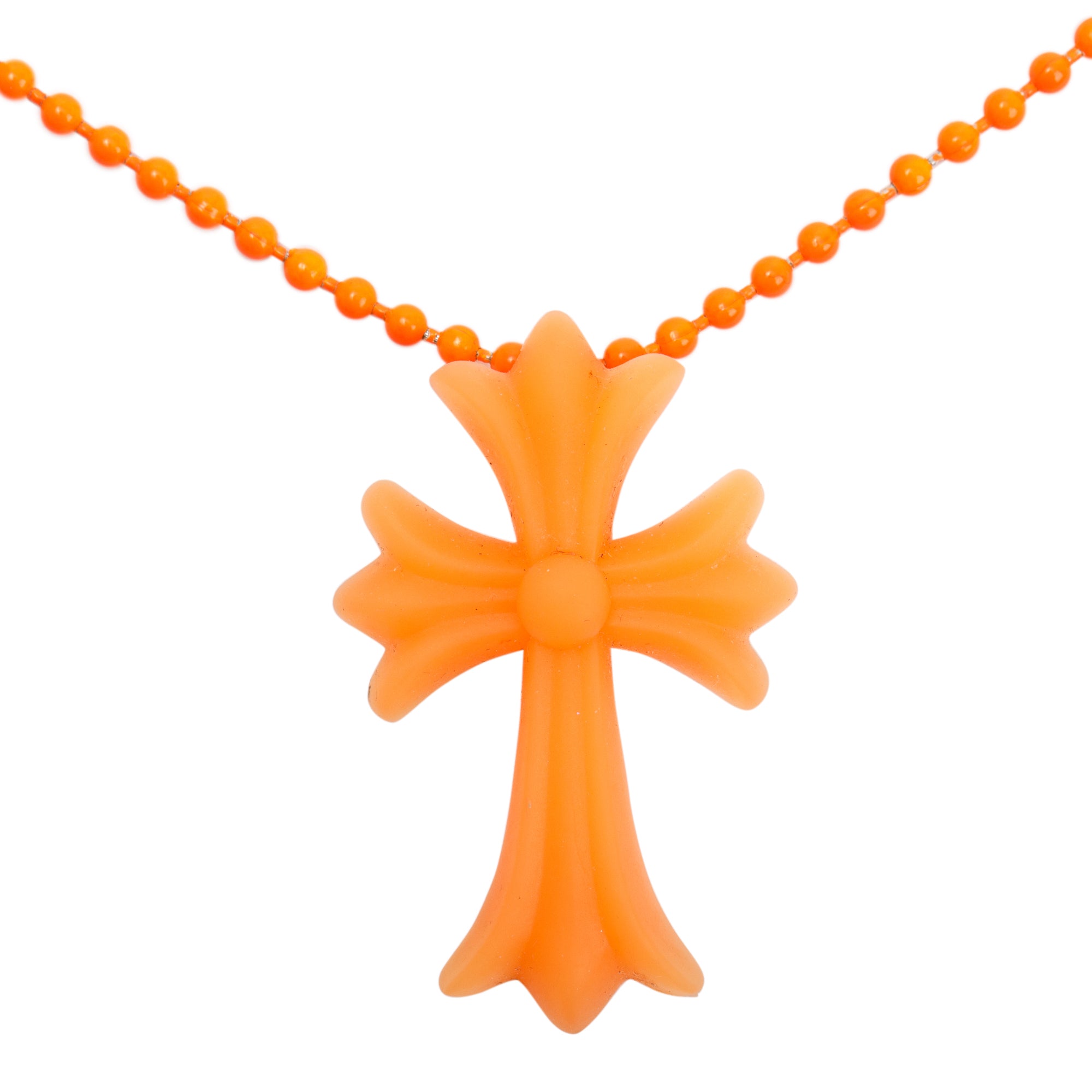 Chrome Hearts Orange Metal & Rubber Silichrome CH Cross Pendant Necklace