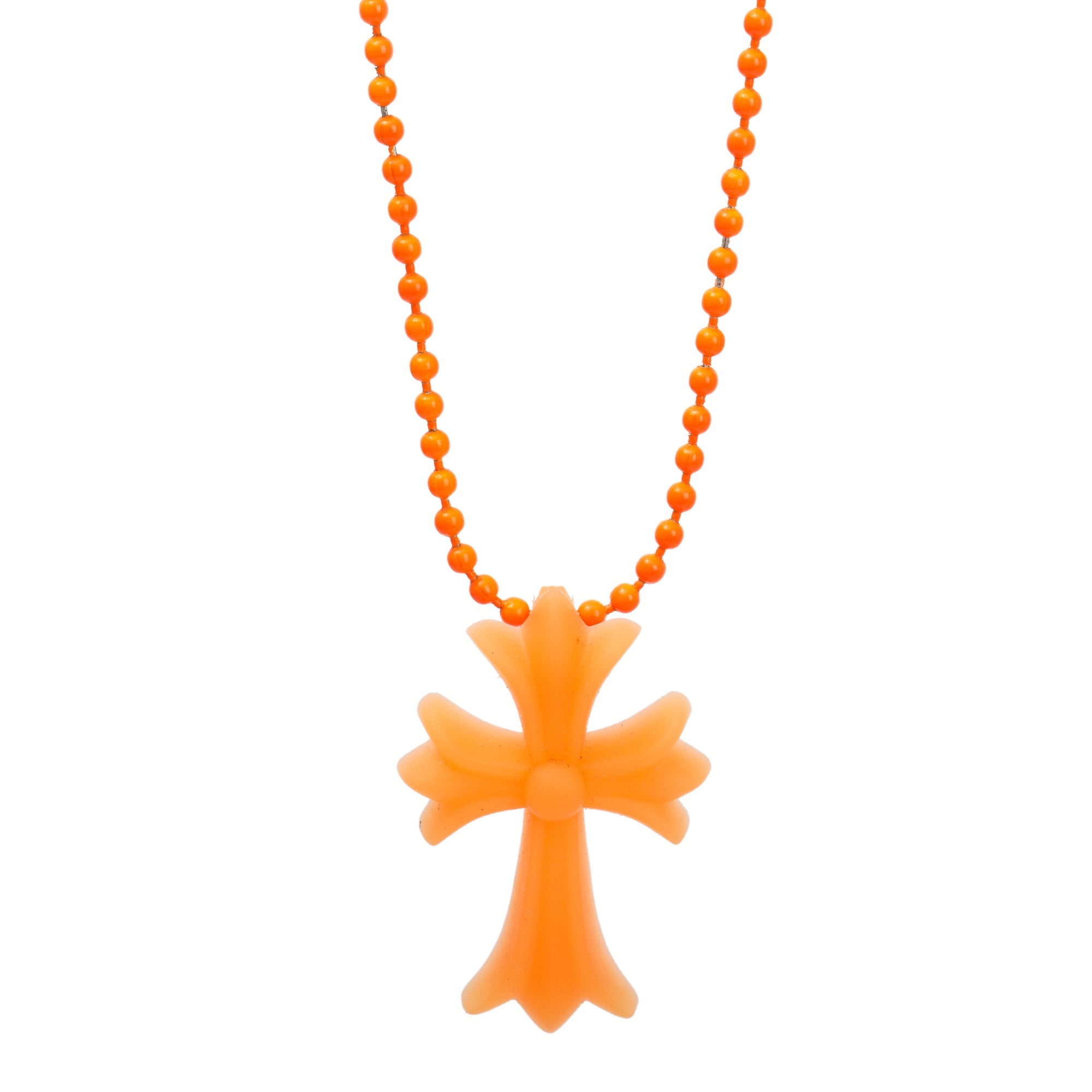 Chrome Hearts Orange Metal & Rubber Silichrome CH Cross Pendant Necklace