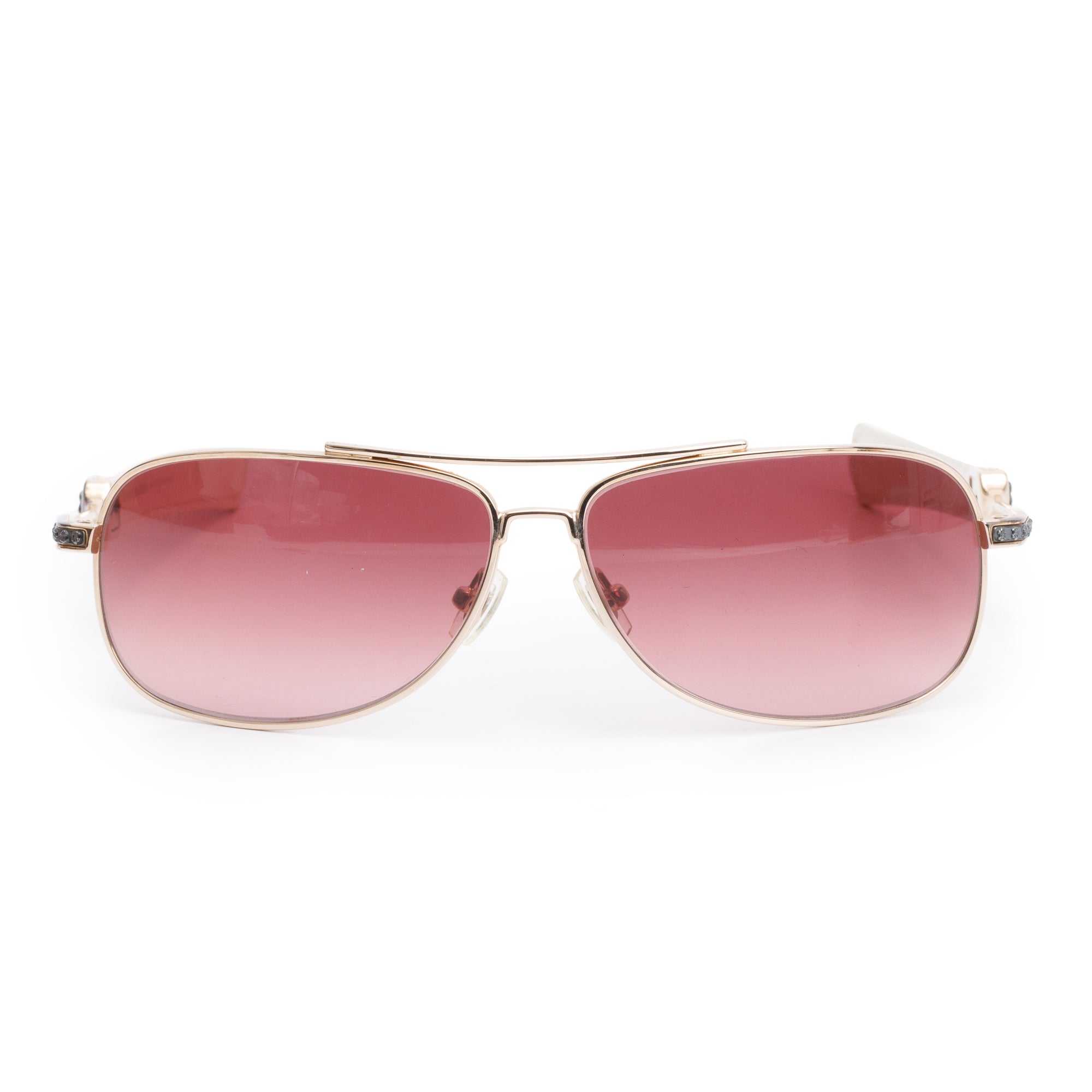 Chrome Hearts Rose Gold Tone Metal White Leather Classic Elite Aviator Sunglasses w/ Case