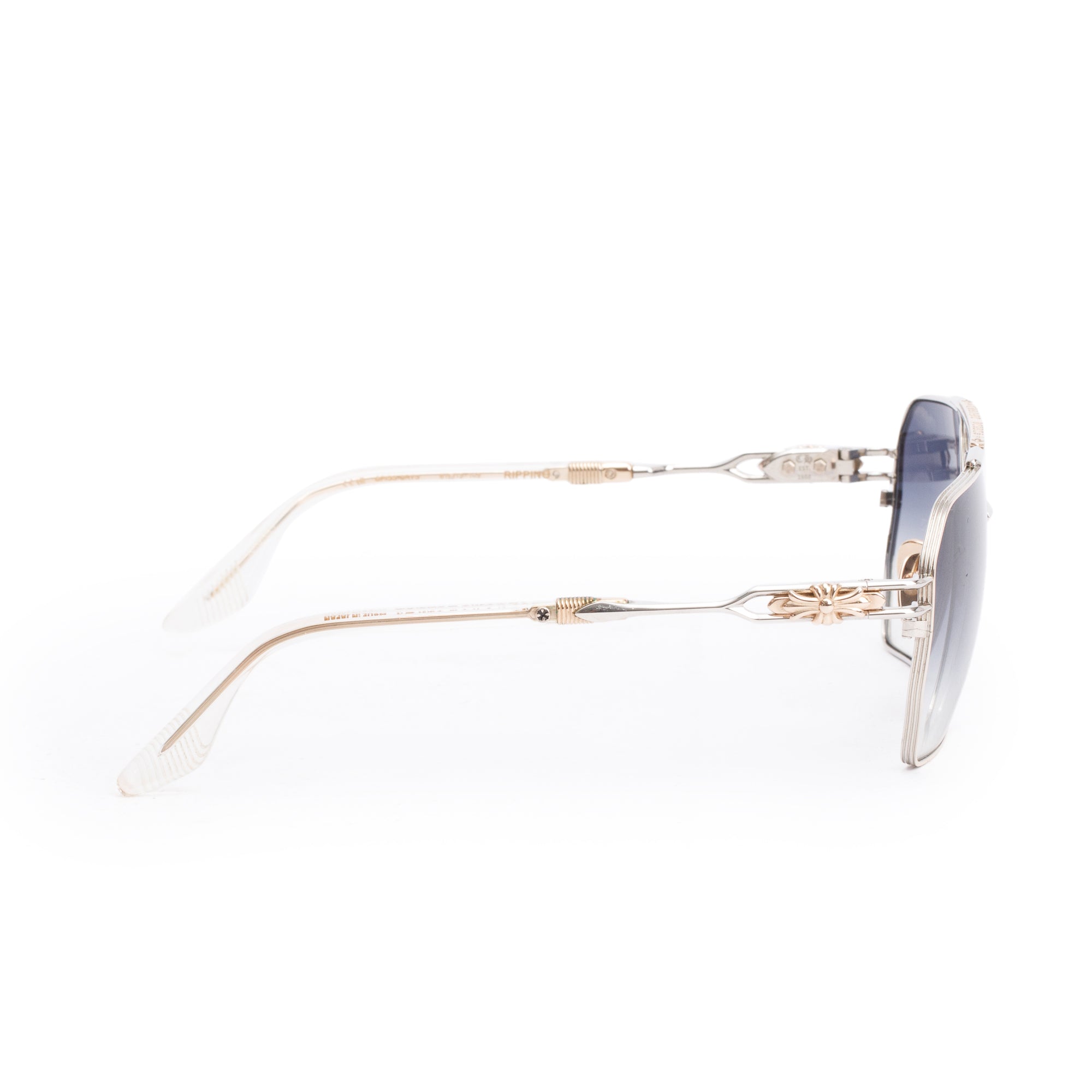 Chrome Hearts Silver & Gold Tone Metal Frame Ripping Aviator Sunglasses w/ Cases