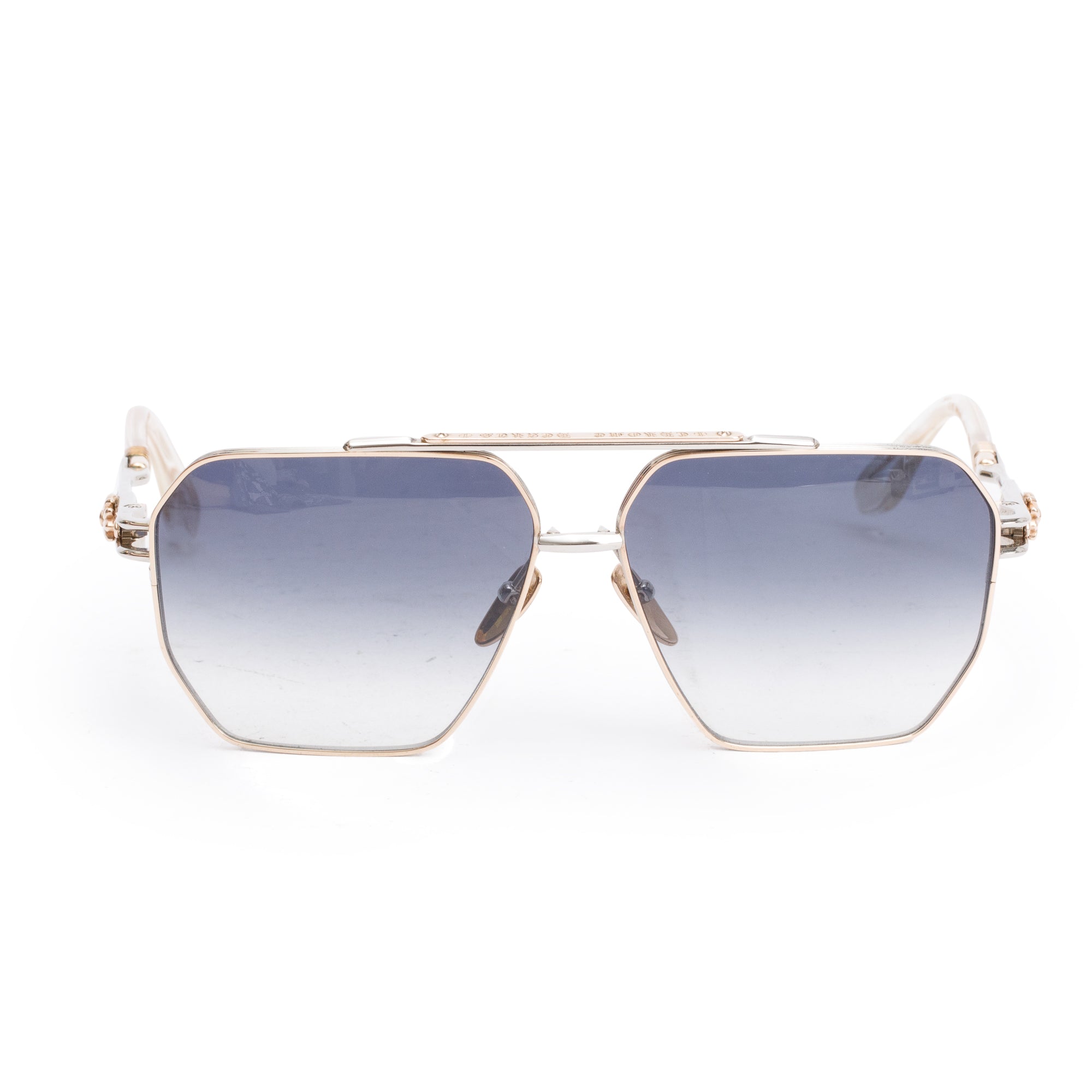 Chrome Hearts Silver & Gold Tone Metal Frame Ripping Aviator Sunglasses w/ Cases