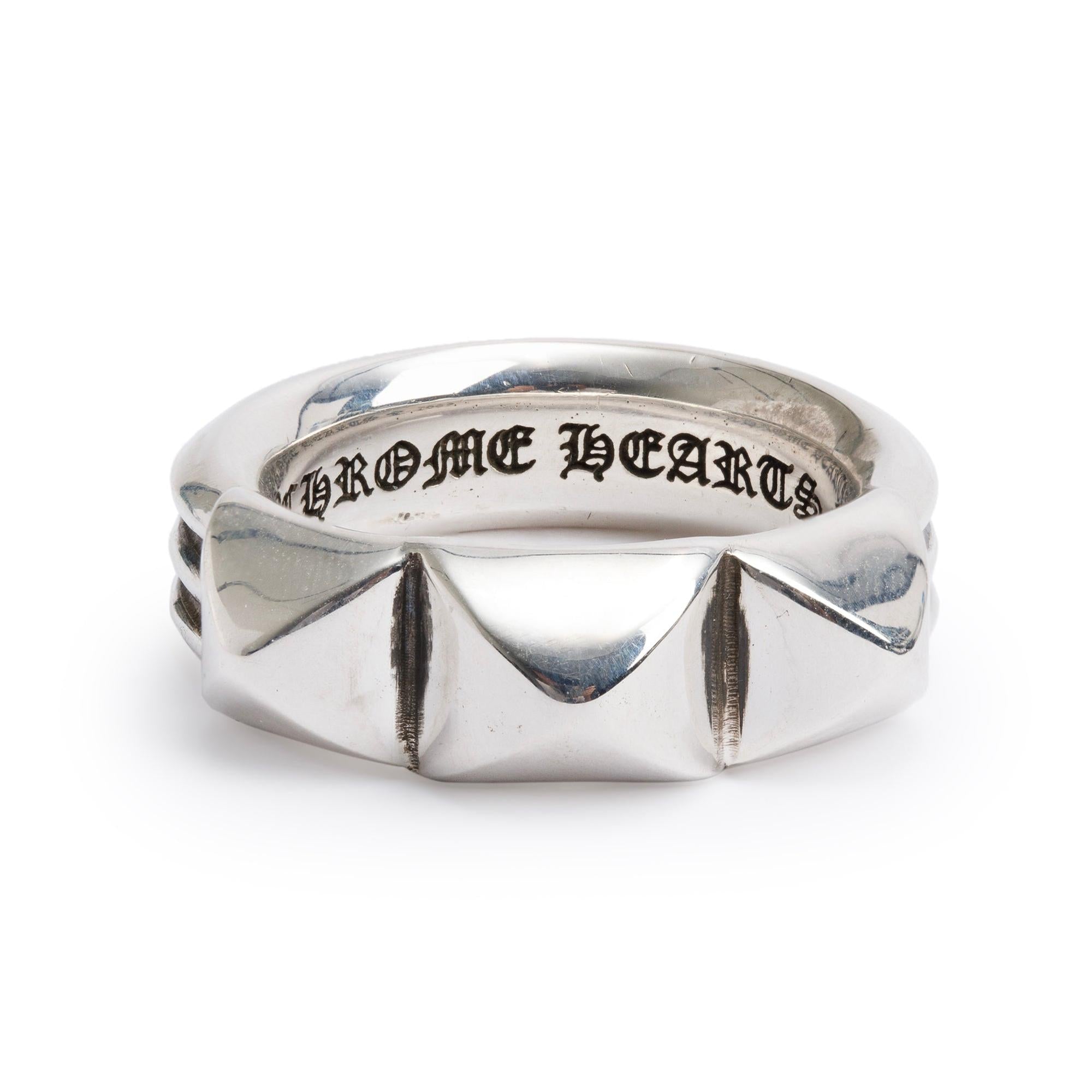Chrome Hearts Sterling Silver Triple Studs Ring, Size 9.5
