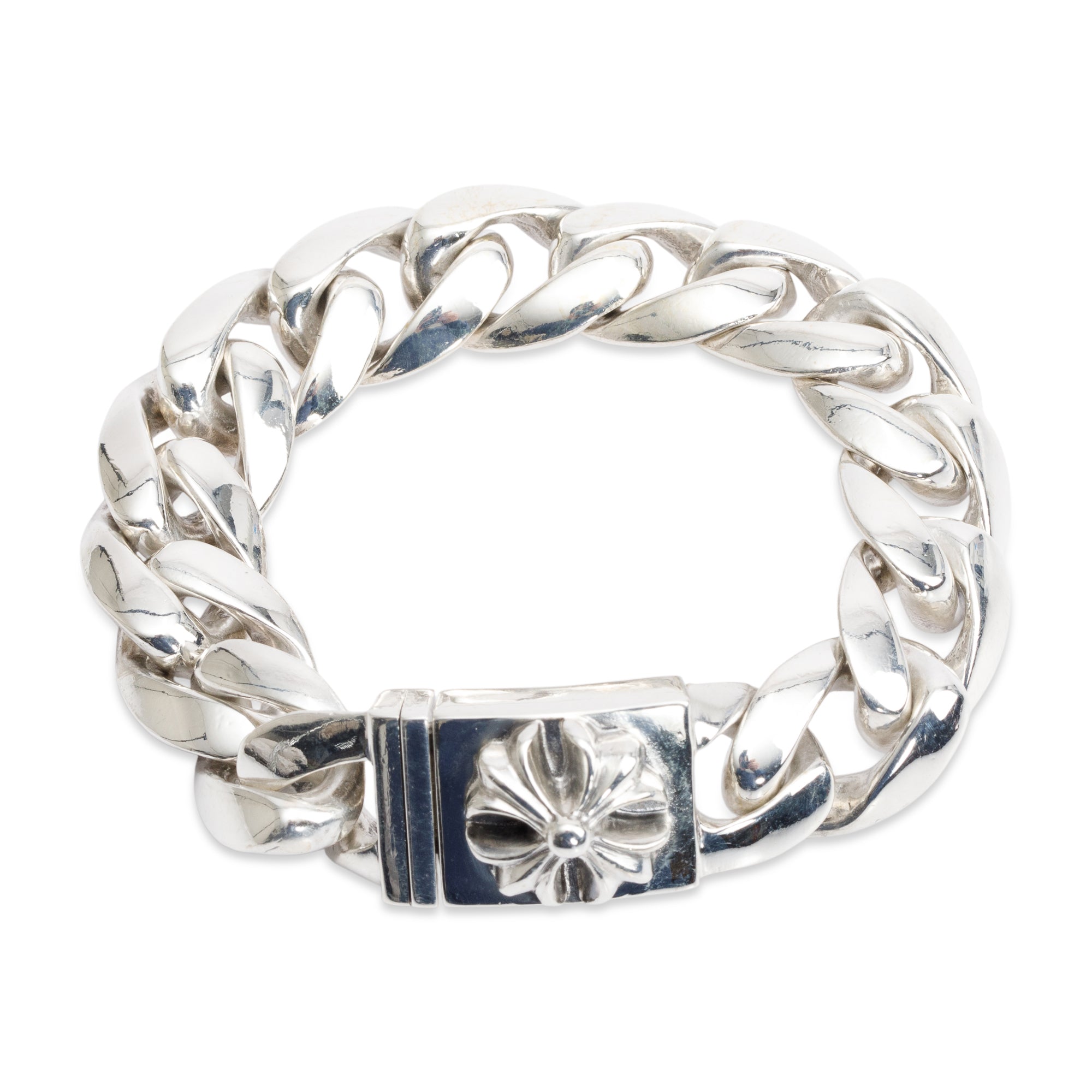 Chrome Hearts Vintage Sterling Silver Maltese Cross Curb Link Bracelet