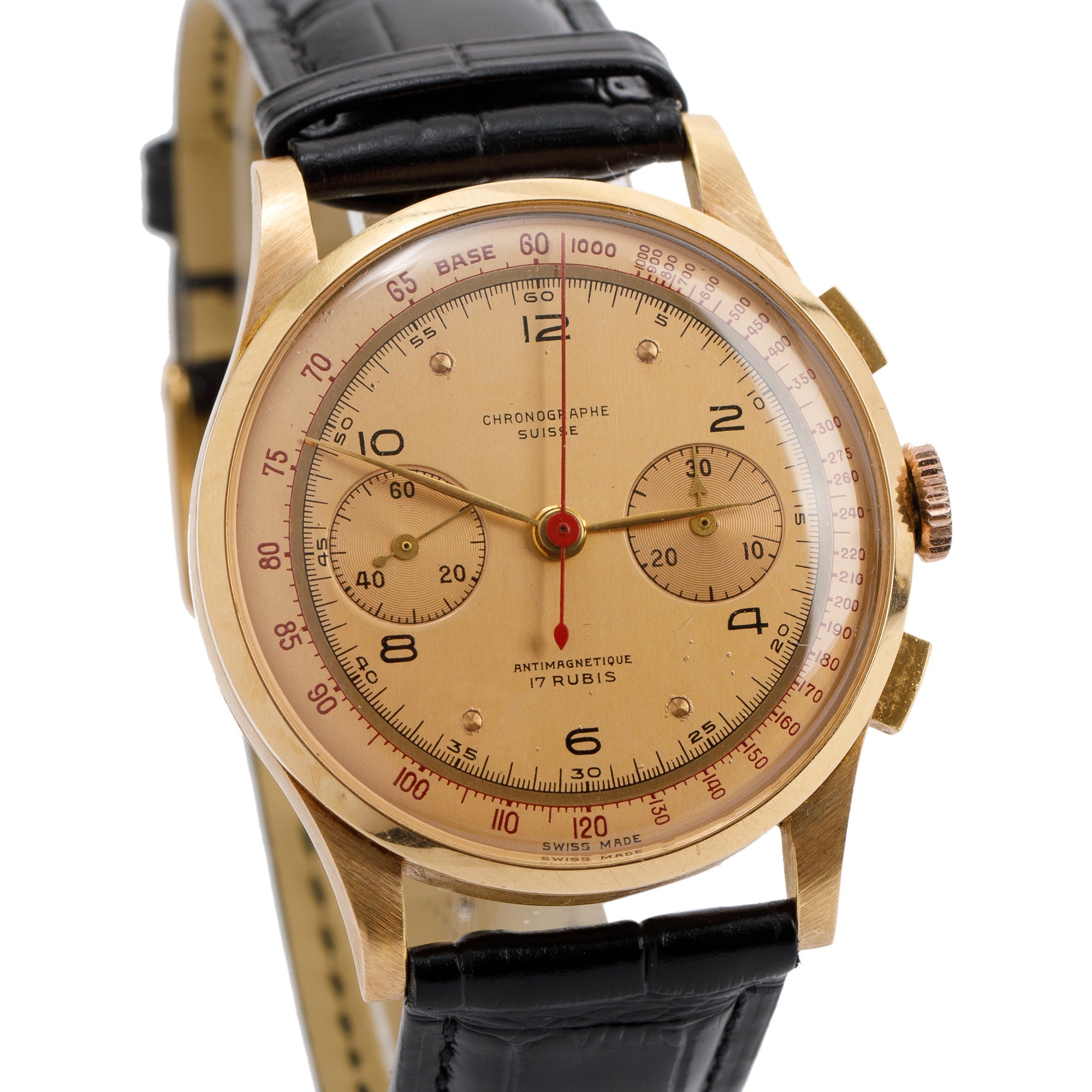 Chronographe Suisse Vintage 18k Rose Gold Antimagnetique 38 MM Watch