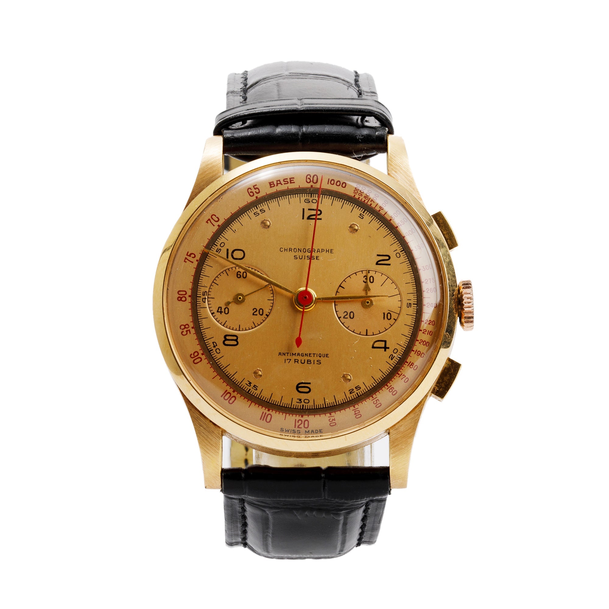 Chronographe Suisse Vintage 18k Rose Gold Antimagnetique 38 MM Watch