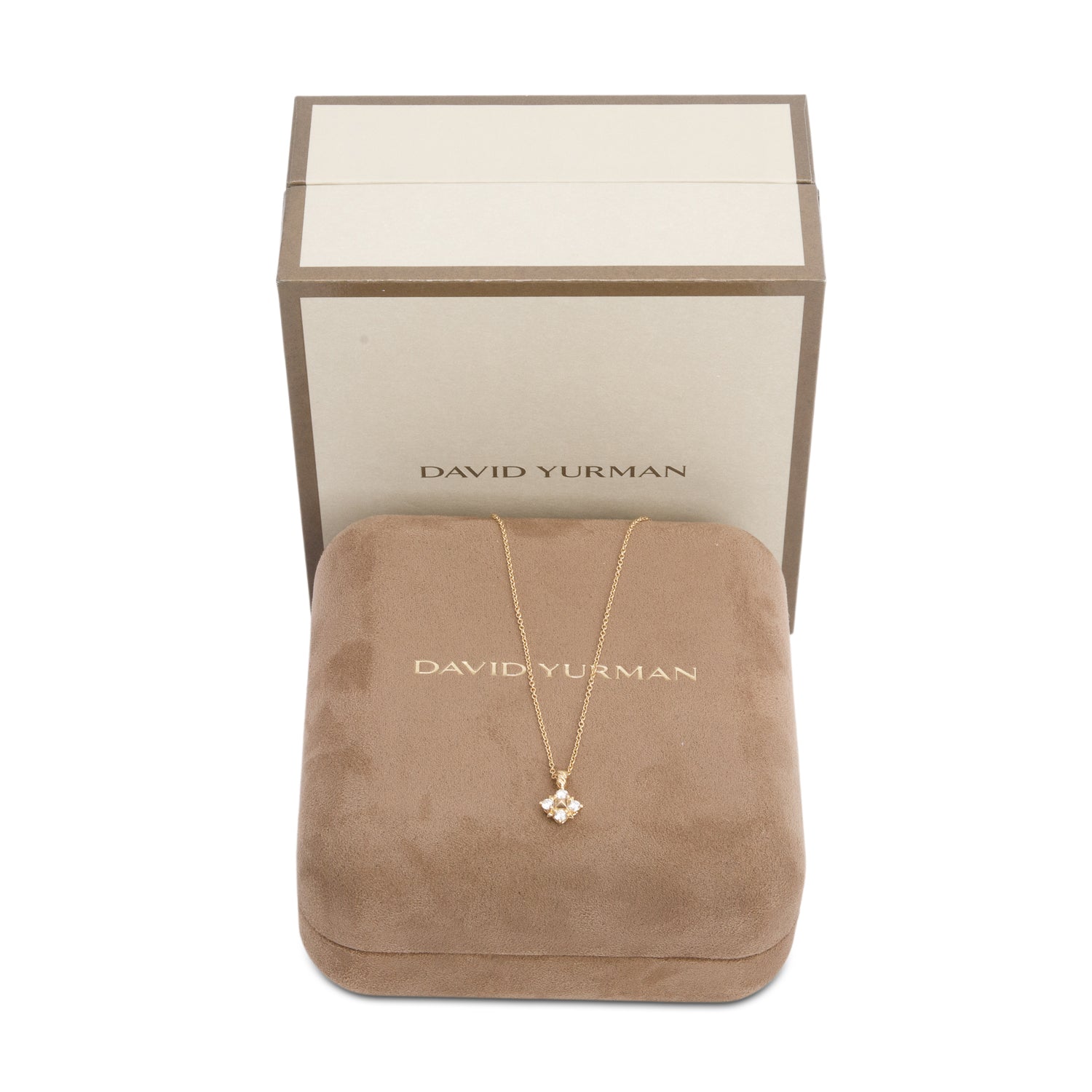 David Yurman 18k Yellow Gold Diamond Petite Modern Renaissance Pyramid Pendant Necklace w/ Box