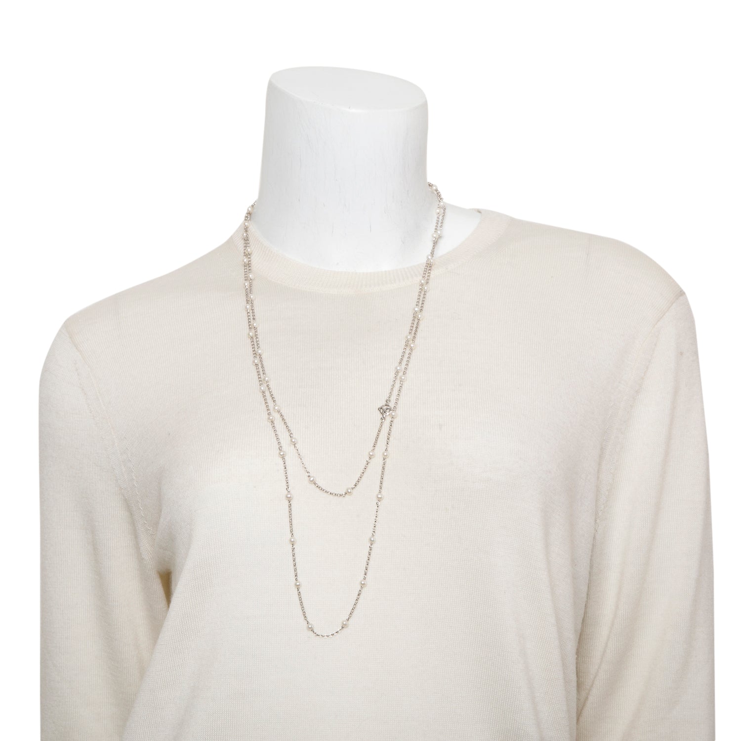 David Yurman Sterling Silver Pearl Station Long Necklace