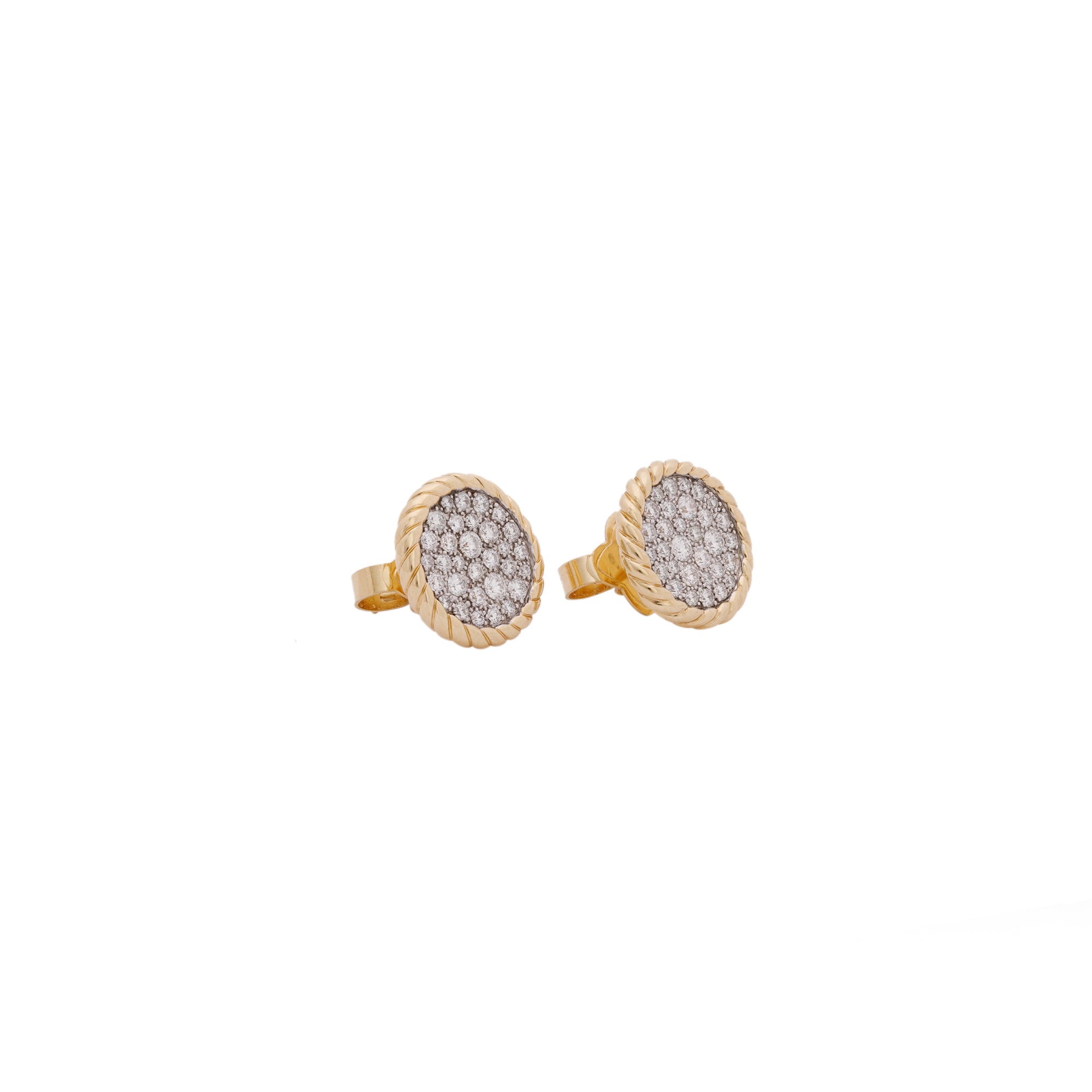 David Yurman 18k Gold Pave Diamond Elements Button Stud Earrings w/ Box