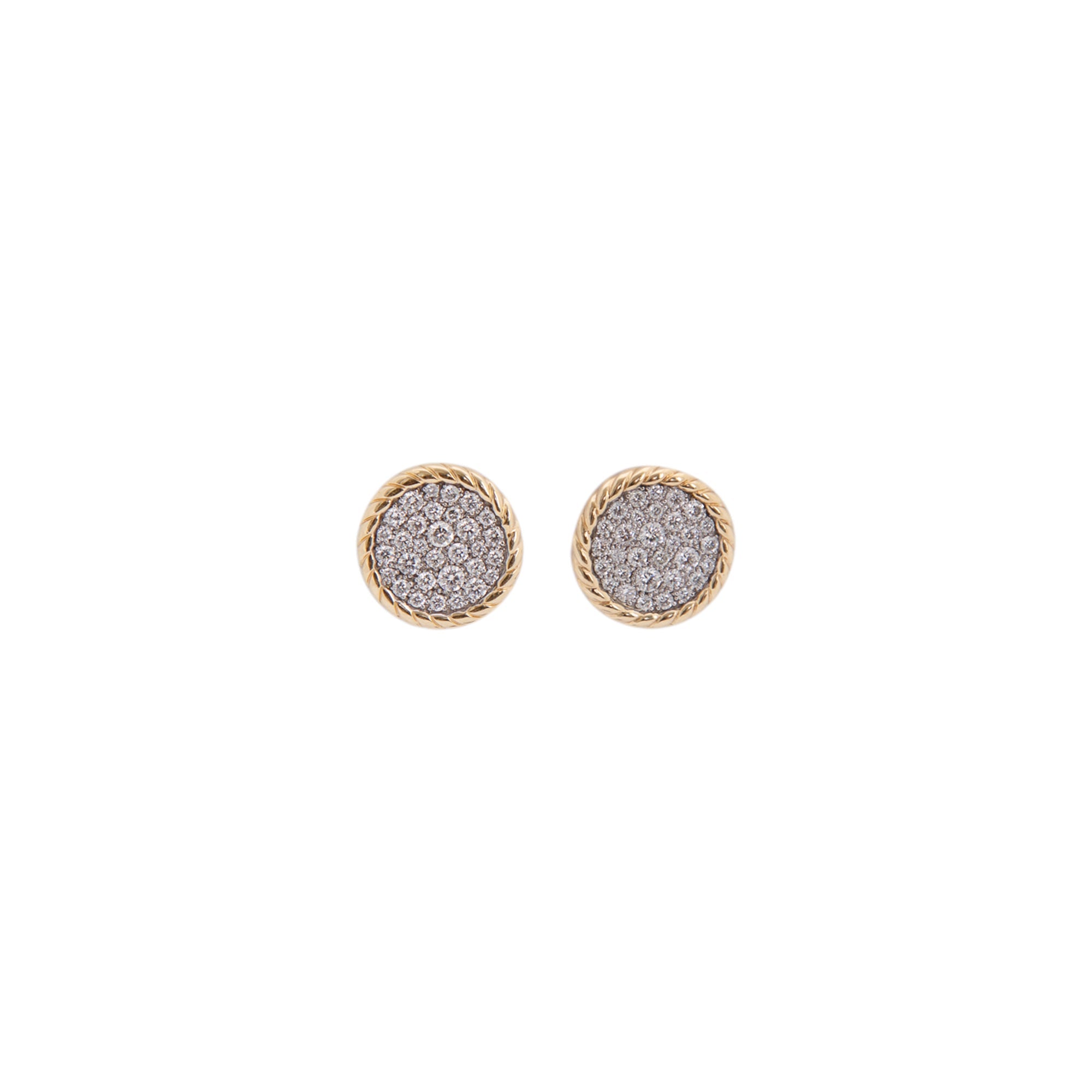 David Yurman 18k Gold Pave Diamond Elements Button Stud Earrings w/ Box
